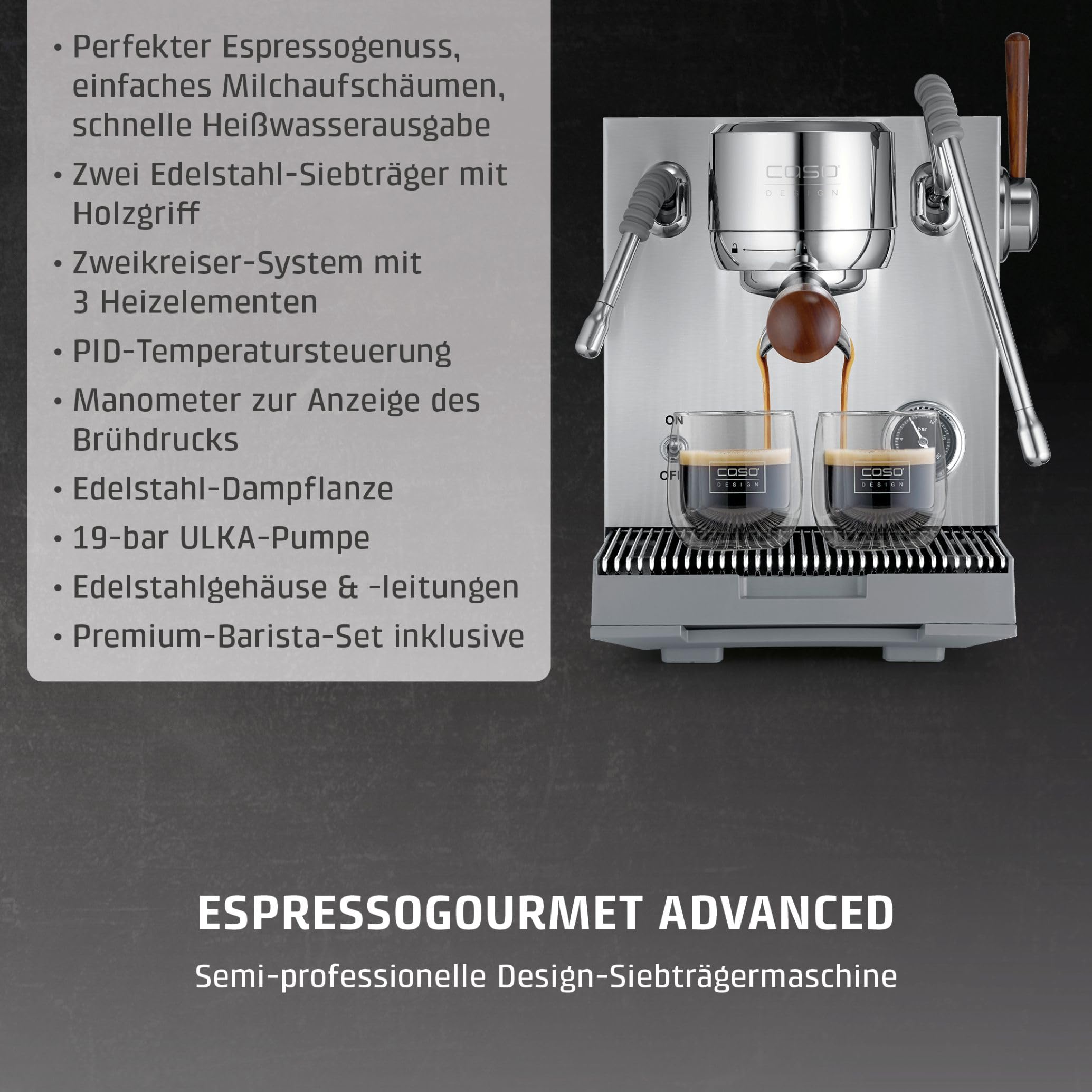 Caso EspressoGourmet Advanced Siebträgermaschine mit Milchaufschäumer