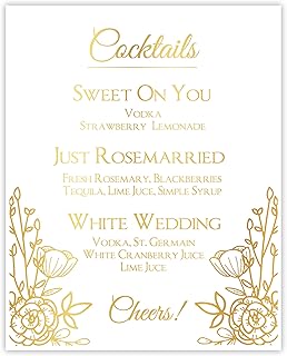 Cocktail Wedding Sign Signature Drinks Sign Gold Foil Wedding Signs Bar Menu Sign Wedding Decor, Choose a Foil Color and Print Size Unframed Poster