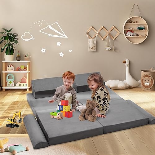 Miniatura 2 de Sofá modular para niños, sofá de juego para sala de juegos, dormitorio de juegos, espuma convertible y cojín de suelo para niños y niñas, gris