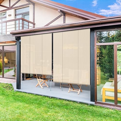 Persiana enrollable para exteriores, sombra enrollable para patio, porche, patio trasero, glorieta, balcón (5 pies de ancho x 6 pies de largo, beige)