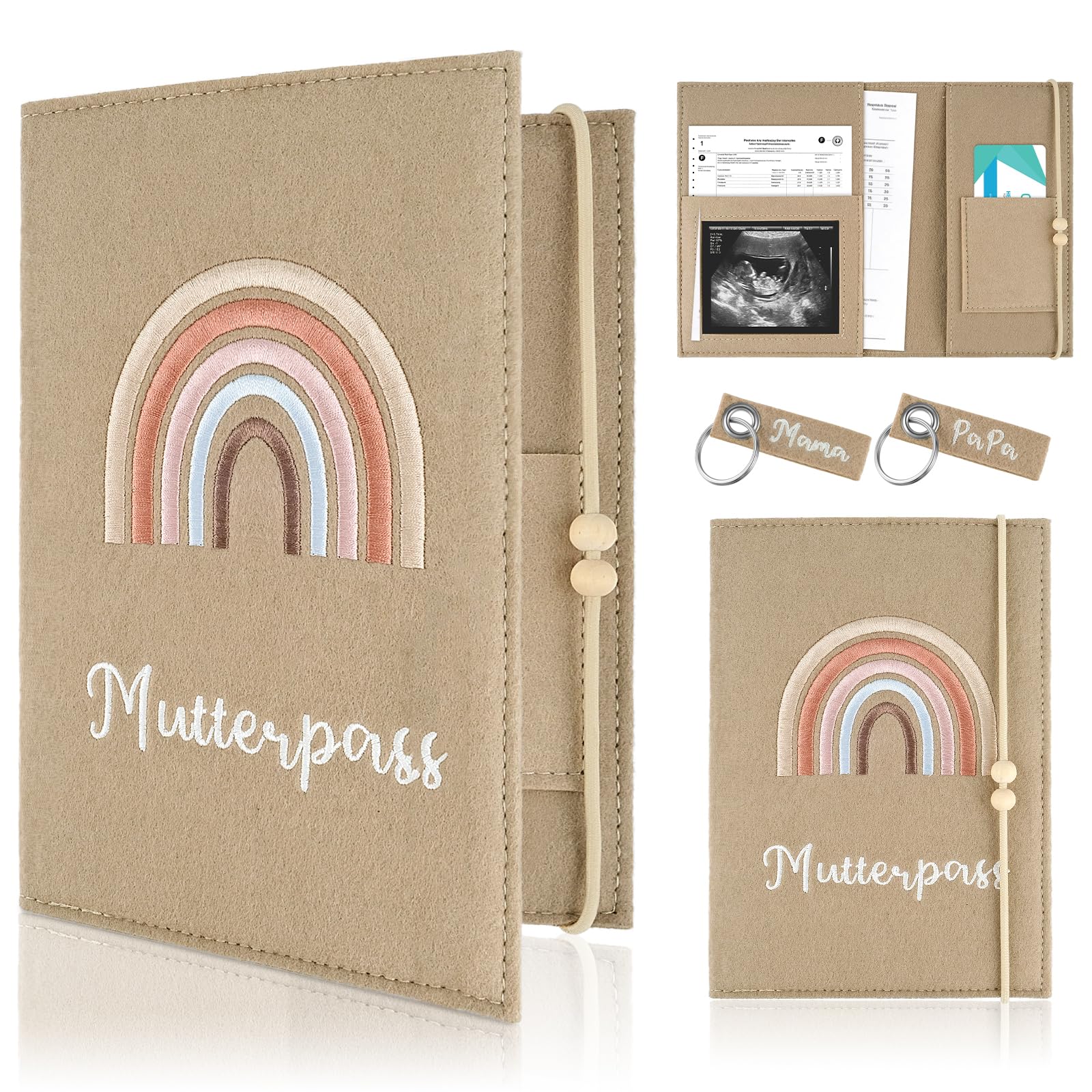 PlsMupn Schutz für U-Heft, Filz, Stoff, U-Heft mit 2 Schlüsselringen, Schwangerschaftsbuch & Impfpass, Schutz für Gesundheitsheft, Geschenkidee (Khaki)