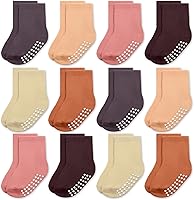 Vista 9 de JAKIDAR Paquete de 12 calcetines de algodón con agarre antideslizante para niños y niñas