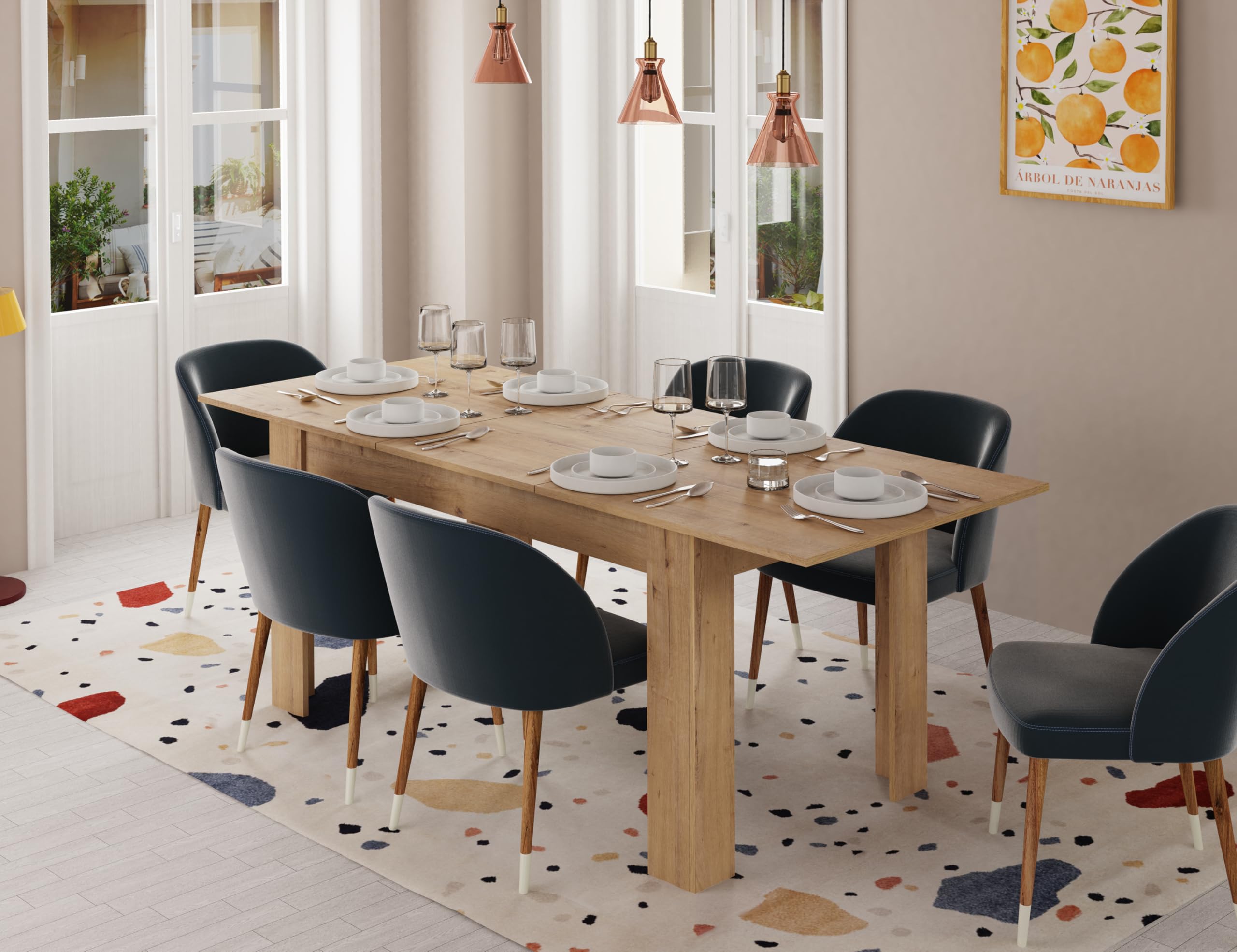 MUEBLES PITARCH | Mesa de Comedor Extensible 140-180 cm, Mesa Salón o Cocina, para 6 Personas, Roble Gold, Rectangular, Moderna, Elegante, Resistente
