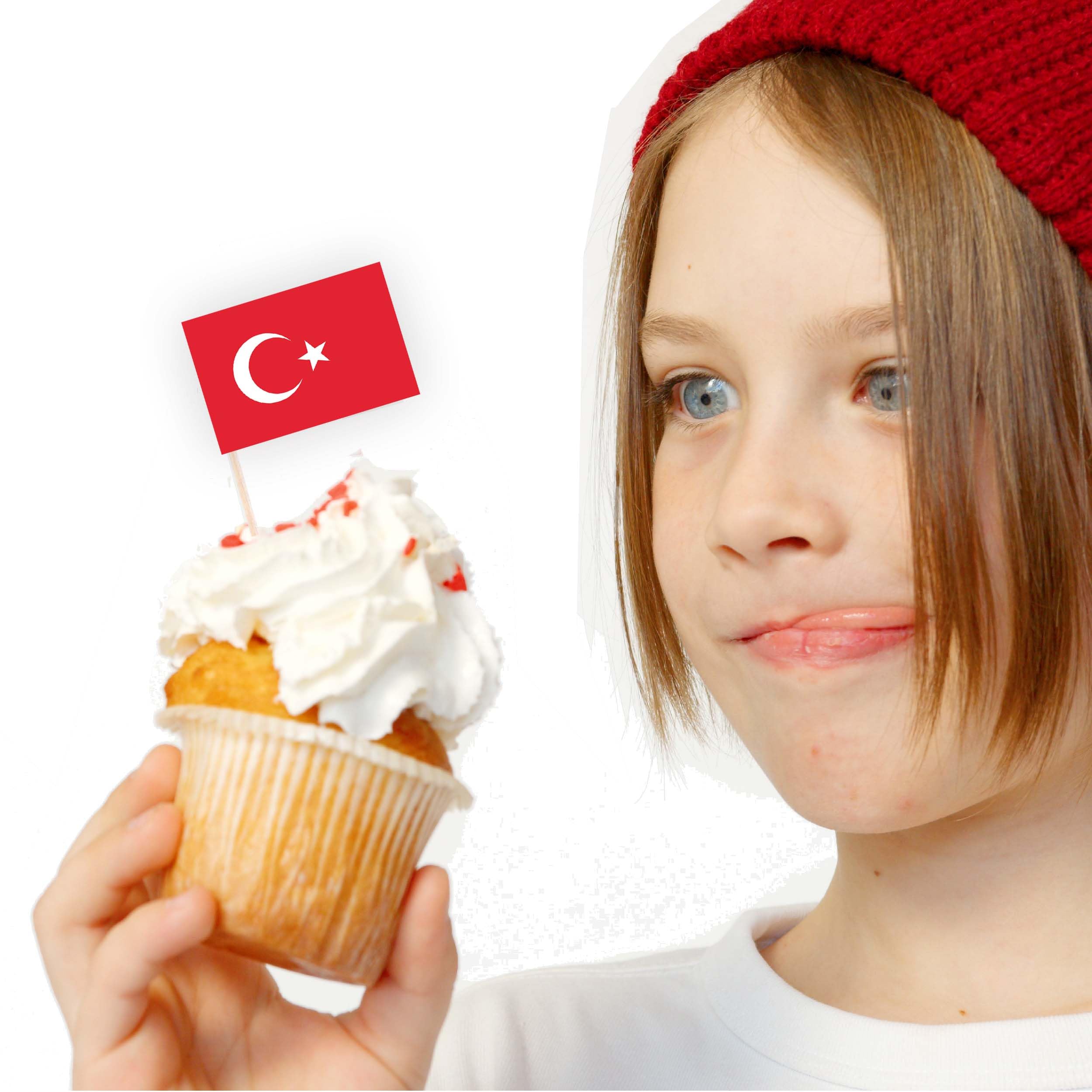 100PCS Turkey Flag Cake Topper,Turkish Cupcake Stand For Party Decoration Supplies — image 1