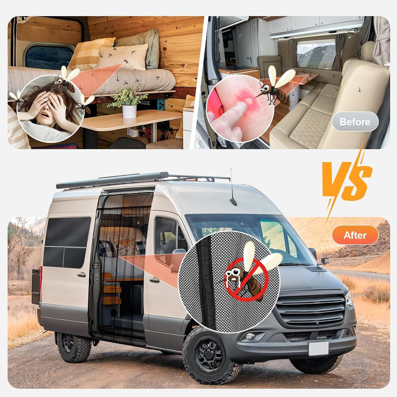 Yctze Moustiquaire pour Porte Coulissante Latérale en Nylon Anti-Mouches pour Van de Camping, Ajustement Universel, Installation Facile, Favorise Le Flux d'air, Bloque Les Insectes (115 * 145CM)