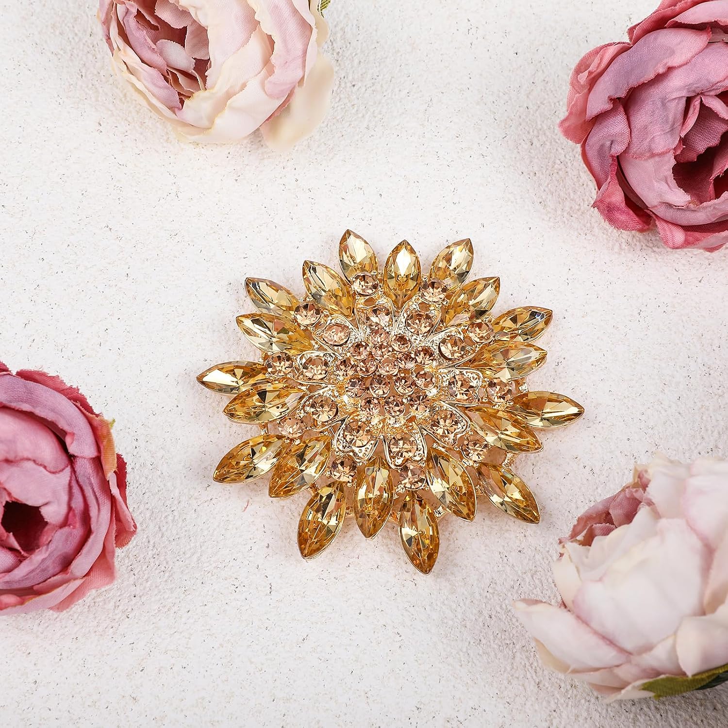 Rhinestone Crystal Sunflower Brooch Pin for Women Extra Large Brooches Pins for Clothes, Dress, Hat Decoration, Shawl Pin with Diamond, Large Vintage Brooches