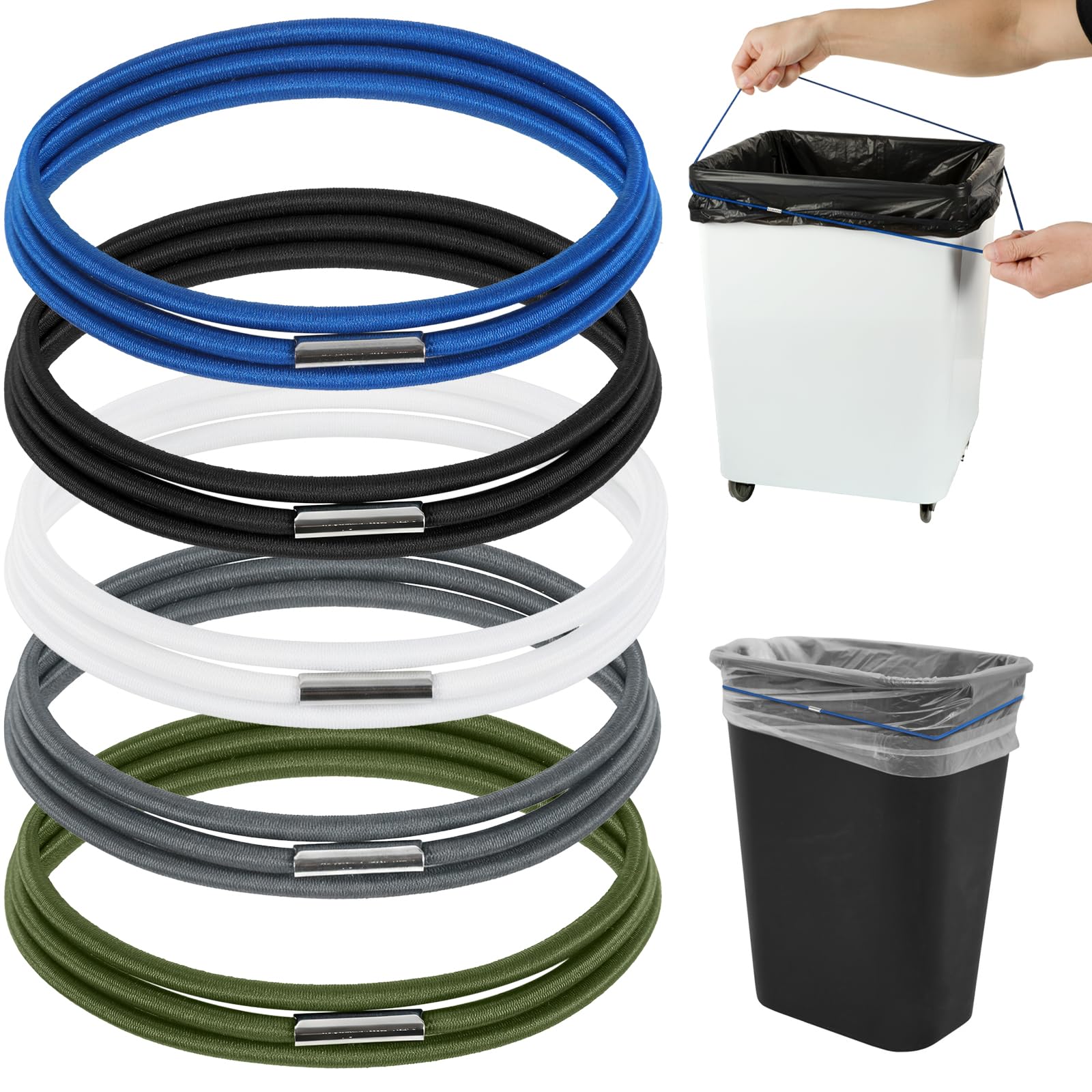 5 Pack Trash Can Bands Trash Can Rubber Bands Large Elastic Band for 13 To 30 Gallon Garbage Cans Stretch Garbage Bag Band for Kitchen Office School, 5 Colors