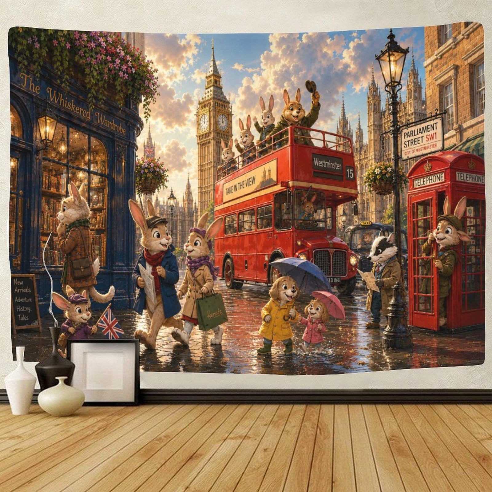 GPMNBCXZK London Big Ben Street View Tapestry for Bedroom 3D Print Wall Hanging Decor Tapestries Poster Home Decoration Bedroom Living Room 100cmx150cm