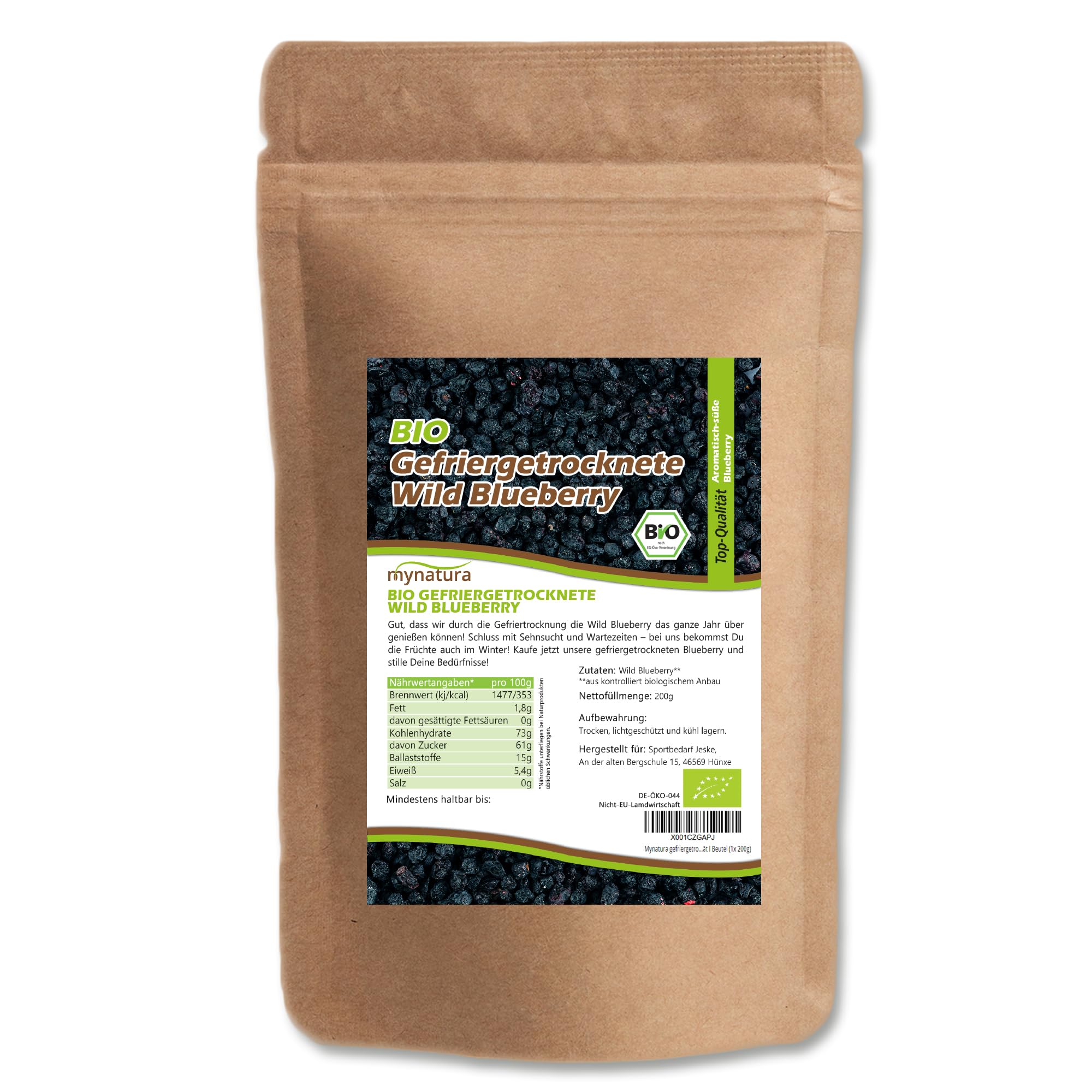 Mynatura gefriergetrocknete Bio Wildheidelbeeren I Heidelbeere I Früchte I Beeren I Naturprodukt I Bio-Qualität I Beutel (2x 200g)