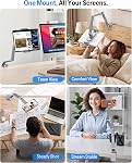 OMOTON GH04 Magnetic Swivel Tablet Stand, Aluminum 2-in-1 Adjustable Holder with Large Clamp for iPad & Magnetic Head for iPhone, Foldable Long Arm Overhead Phone Mount for 4-12.9" Device, Gray