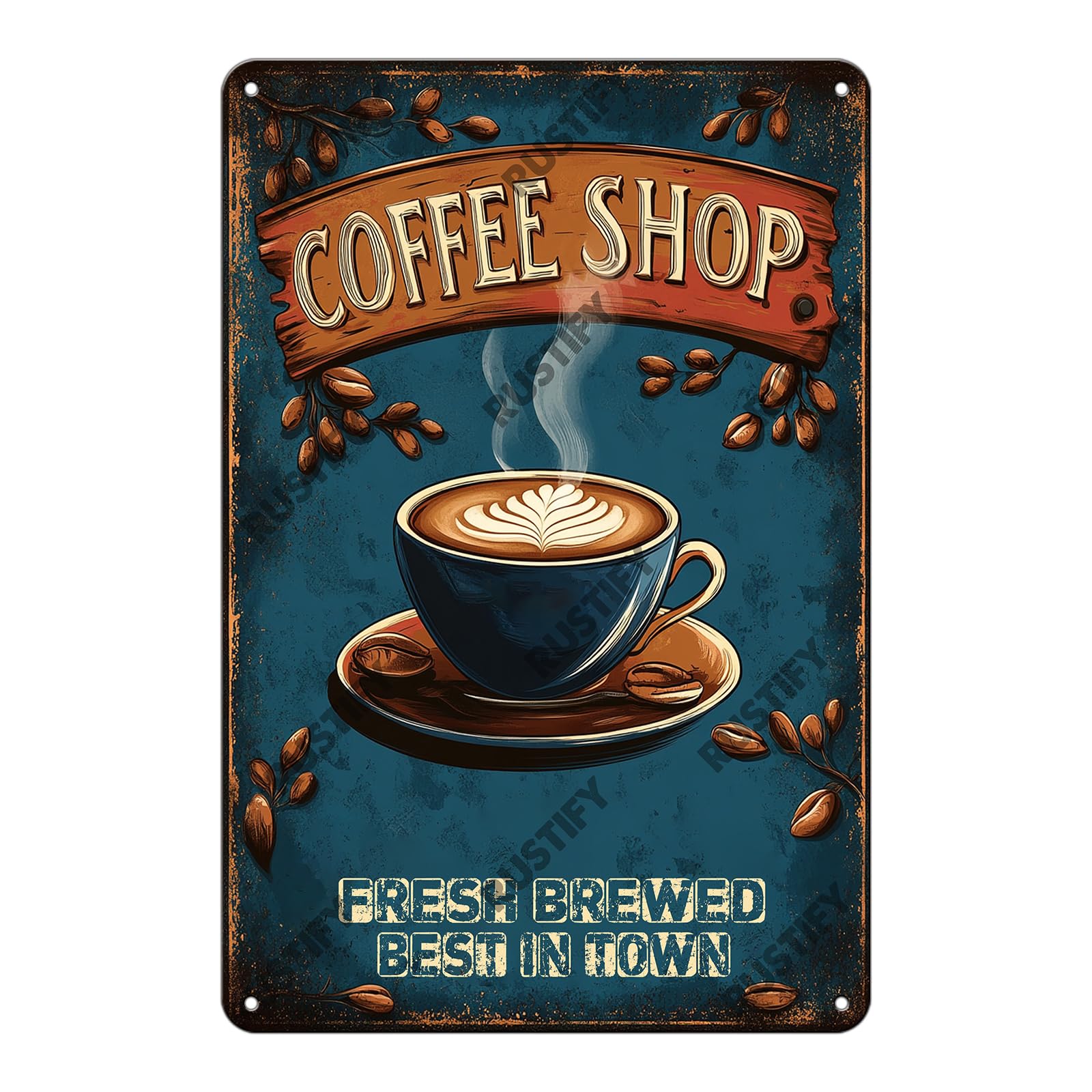 Anceky Coffee Shop In Town Classic Cafe Sign Funny Metal Tin Sign Wall Decor for Home Kitchen Garden Yard Office 12×16 Inch