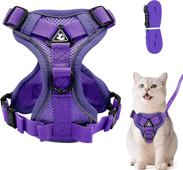 Adjustable Anti-Escape Cat Harness with Leash for Cats and Puppies (Dark Purple, XS)