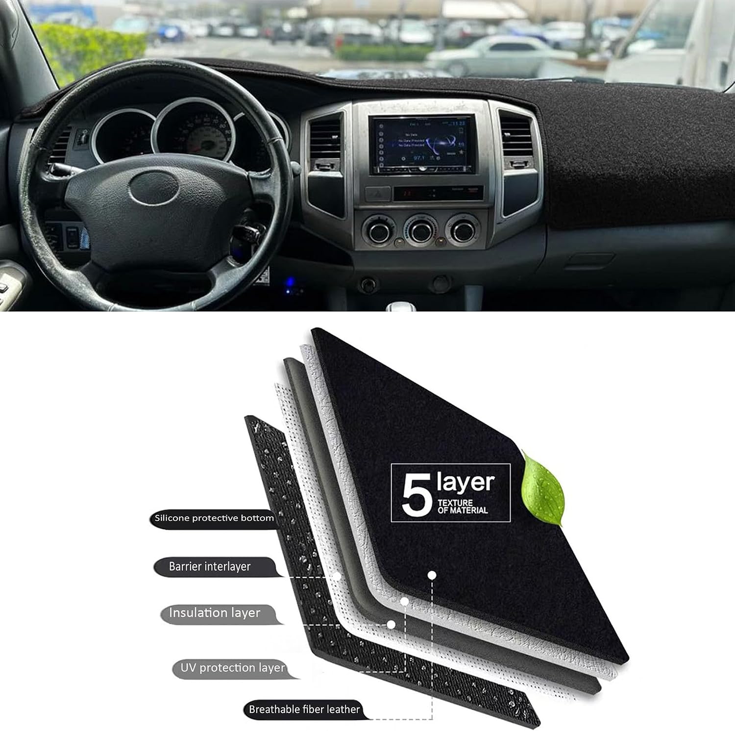 Upgraded Dashboard Mat for 2024-2026 Toyota Tacoma Polyester Fiber Dashboard Cover Mat Non-Slip Windshield Reflective Dashboard Cover Interior Accessory Black