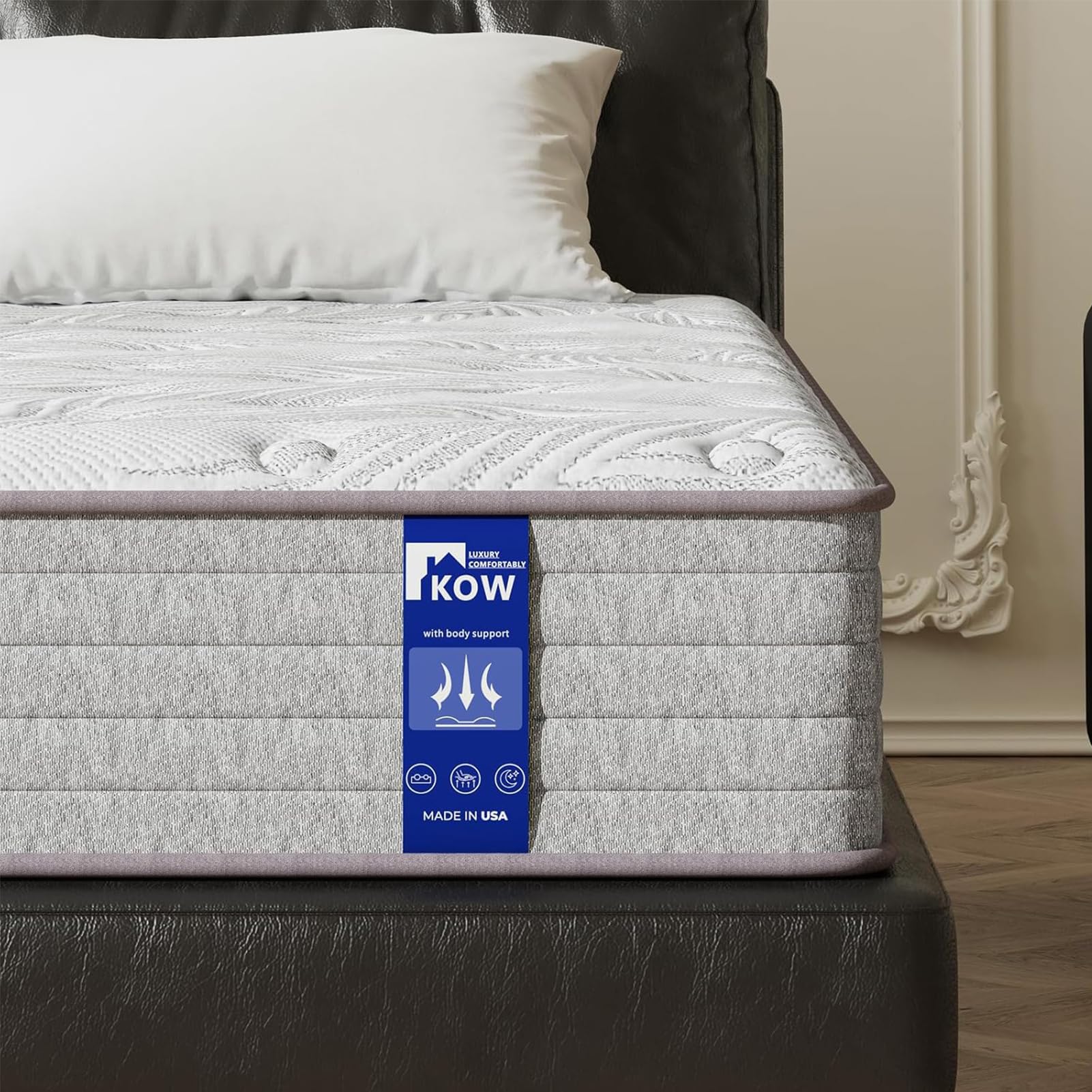 KOW 12 Inch King Mattress Memory Foam Mattresses King Size, Medium Firm Feel,Mattress in a Box, Zoned Pressure Relief, Certified Safe Foams & Fabric &