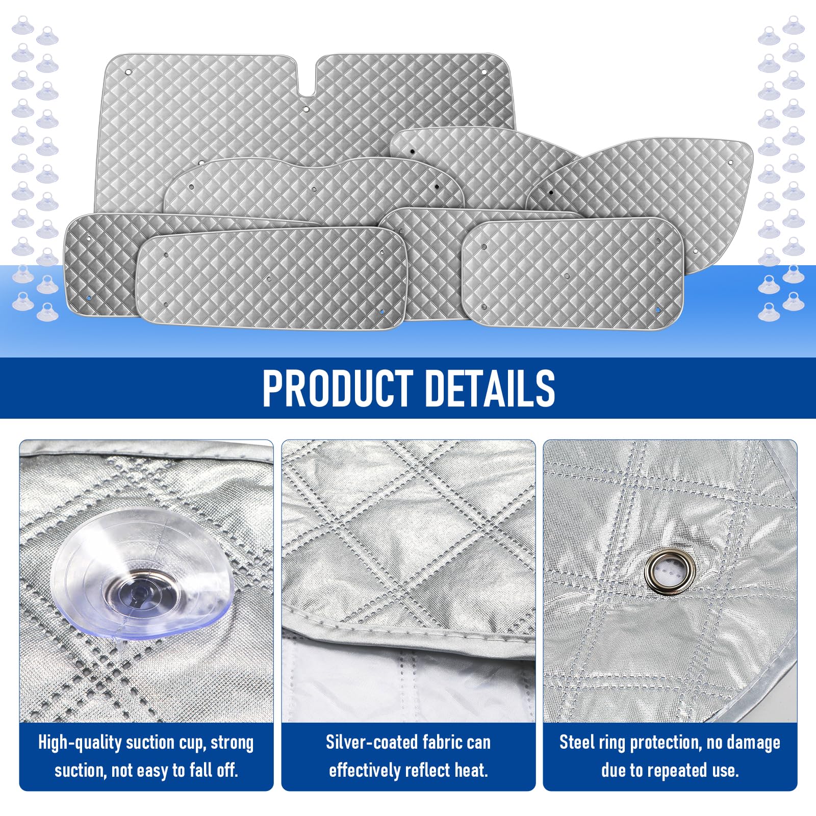 8 piezas de alfombrillas térmicas para cabina del conductor compatibles con Ford Transit Custom LWB, parasol interior del automóvil, cubierta de parabrisas, juego de persianas térmicas para