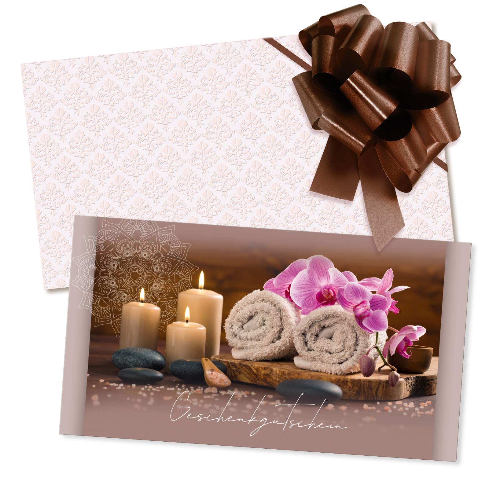 GESCHENKGUTSCHEINcom - 50 Gutscheine mit Umschlag/Schleife für Kosmetikinstitut Kosmetik Wellness - Geschenkgutschein-Vordruck blanko KS1293-2-50