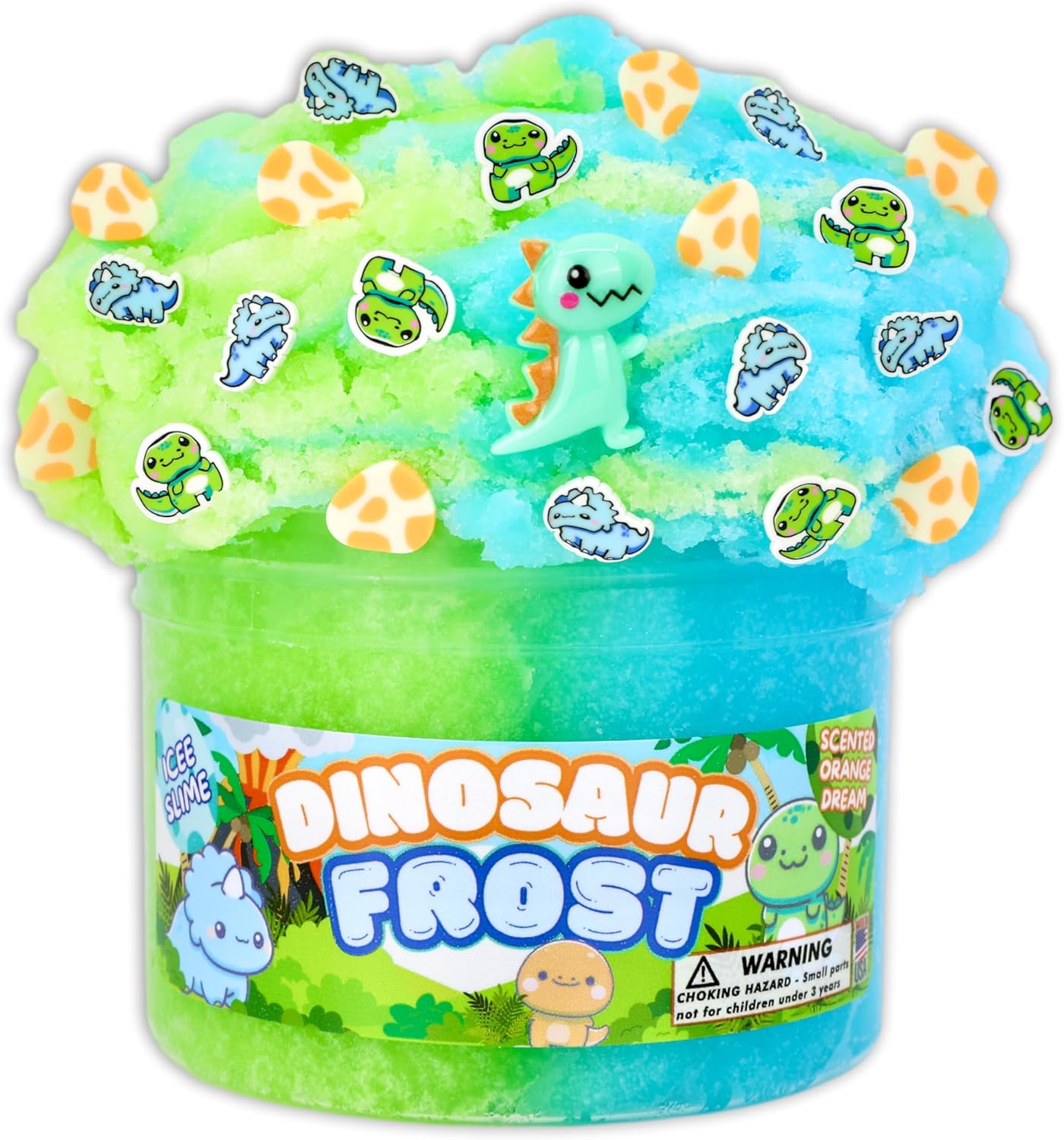 Dinosaur Frost - ICEE Textured Slime - Handmade in USA - Dope Slimes - Green/Blue - 8 fl/oz