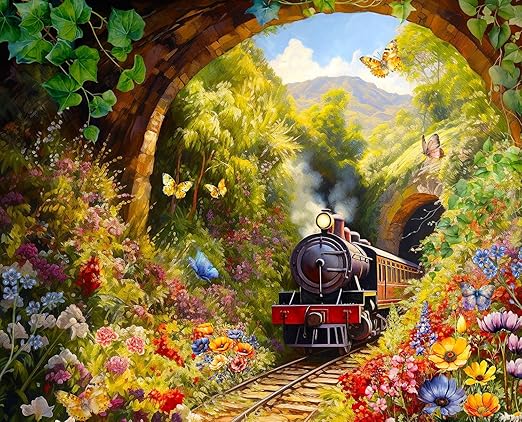 Springbok's Tunnel Pass 1000 Piece Jigsaw Puzzle for Adults by Artist Catorina Crehan - Features a Steam Train Engine Emerging from a Tunnel - Made in USA