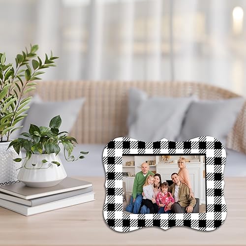 Miniatura 3 de Marco de fotos retro de madera para fotos de 4 x 6 pulgadas, marco de tablero de ajedrez blanco y negro, decoración rústica de mesa, regalos para