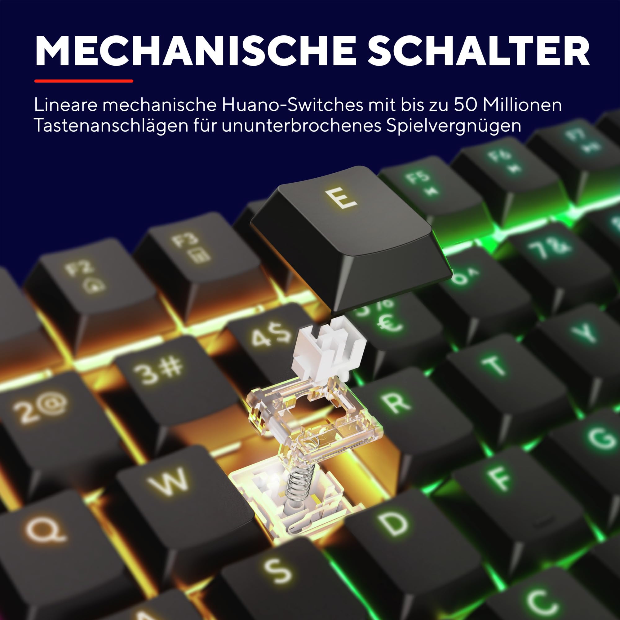 Trust GXT 868 Torix Mechanische Tastatur Kabellos Deutsches QWERTZ Layout, RGB Wiederaufladbare Gaming Tastatur 2.4 GHz 100H Akkulaufzeit, Huano-Switches Flache Tasten, Programmierbar, PC Laptop