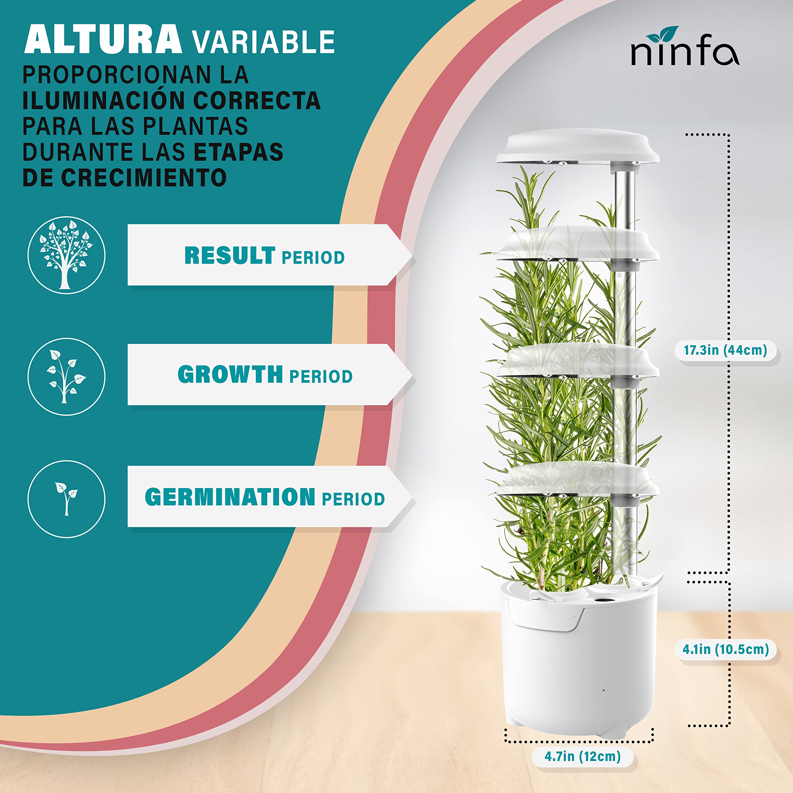 Dafne Smart Garden, Kit de Cultivo Interior con Luz de Crecimiento LED de Espectro Completo de autorriego, Altura Ajustable y Temporizador automático - huerto Interior (Blanco)