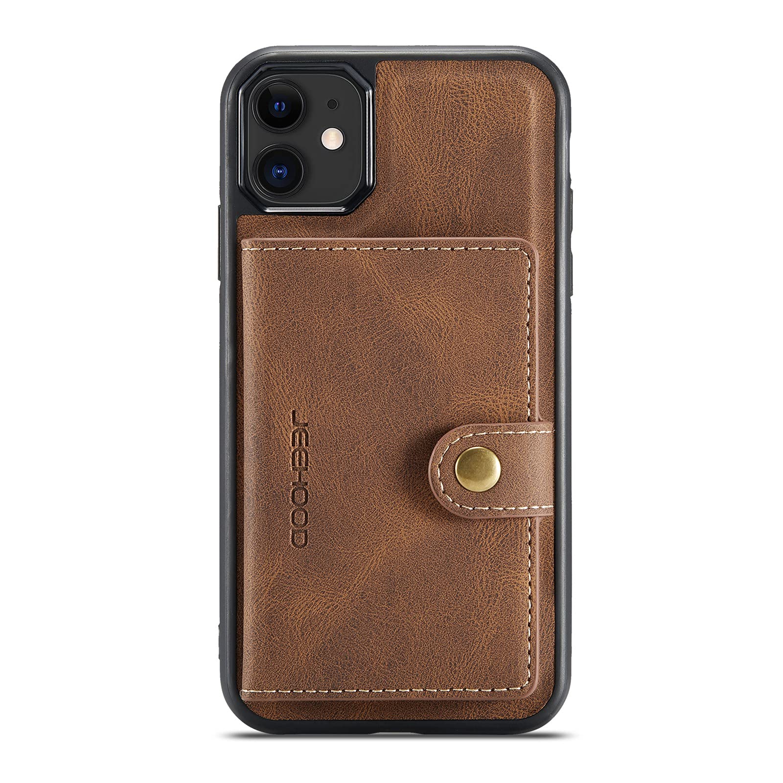 Hongping Case for iPhone 11 PU Leather Wallet Case with Card Pockets Back Flip Cover Double Magnetic Clasp and Durable Shockproof, brown, iPhone 11,