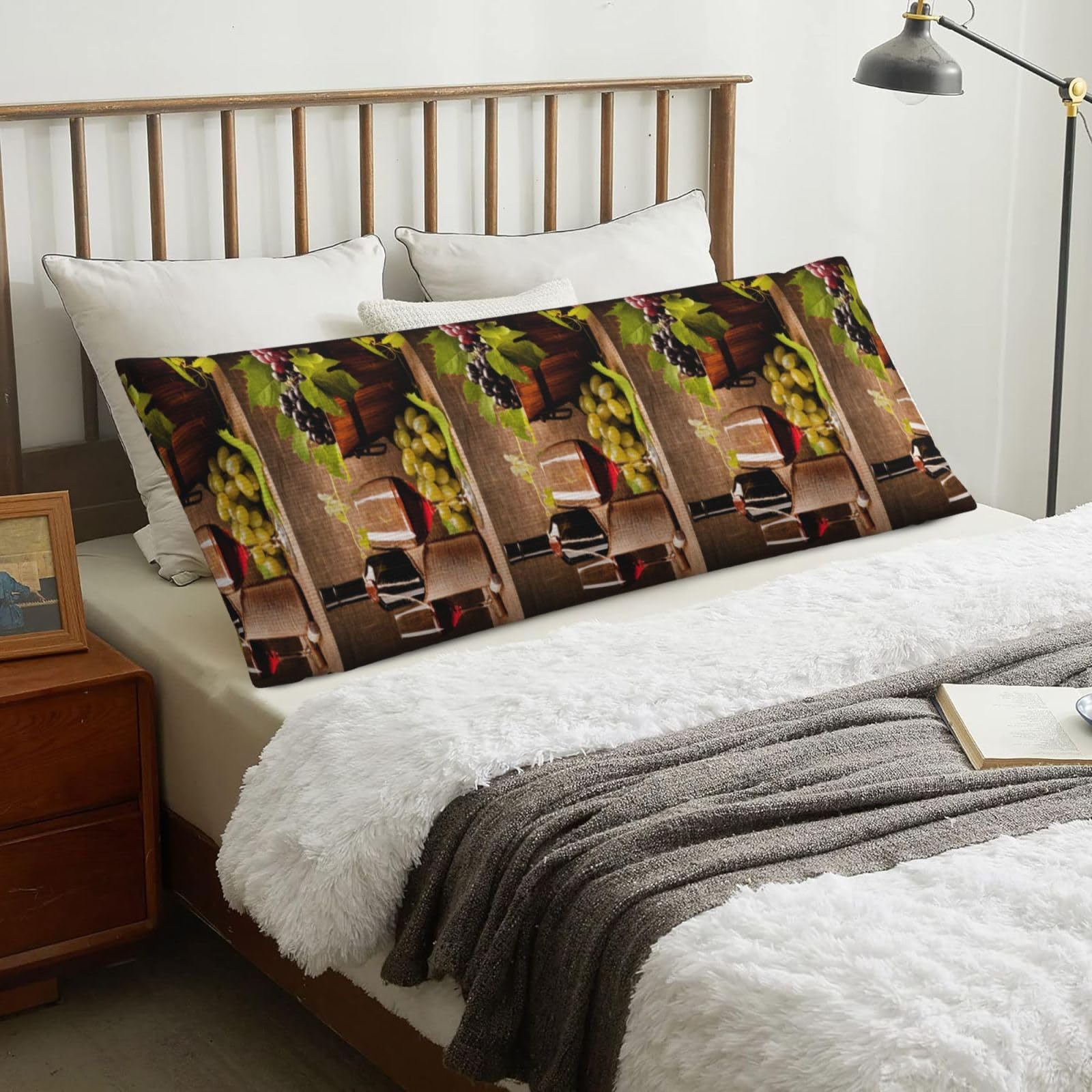 Glasses Of Wine With Wine Bottle And Grapes, Body Pillow Cover with Zipper,Long Body Pillowcase 20 x 60 in