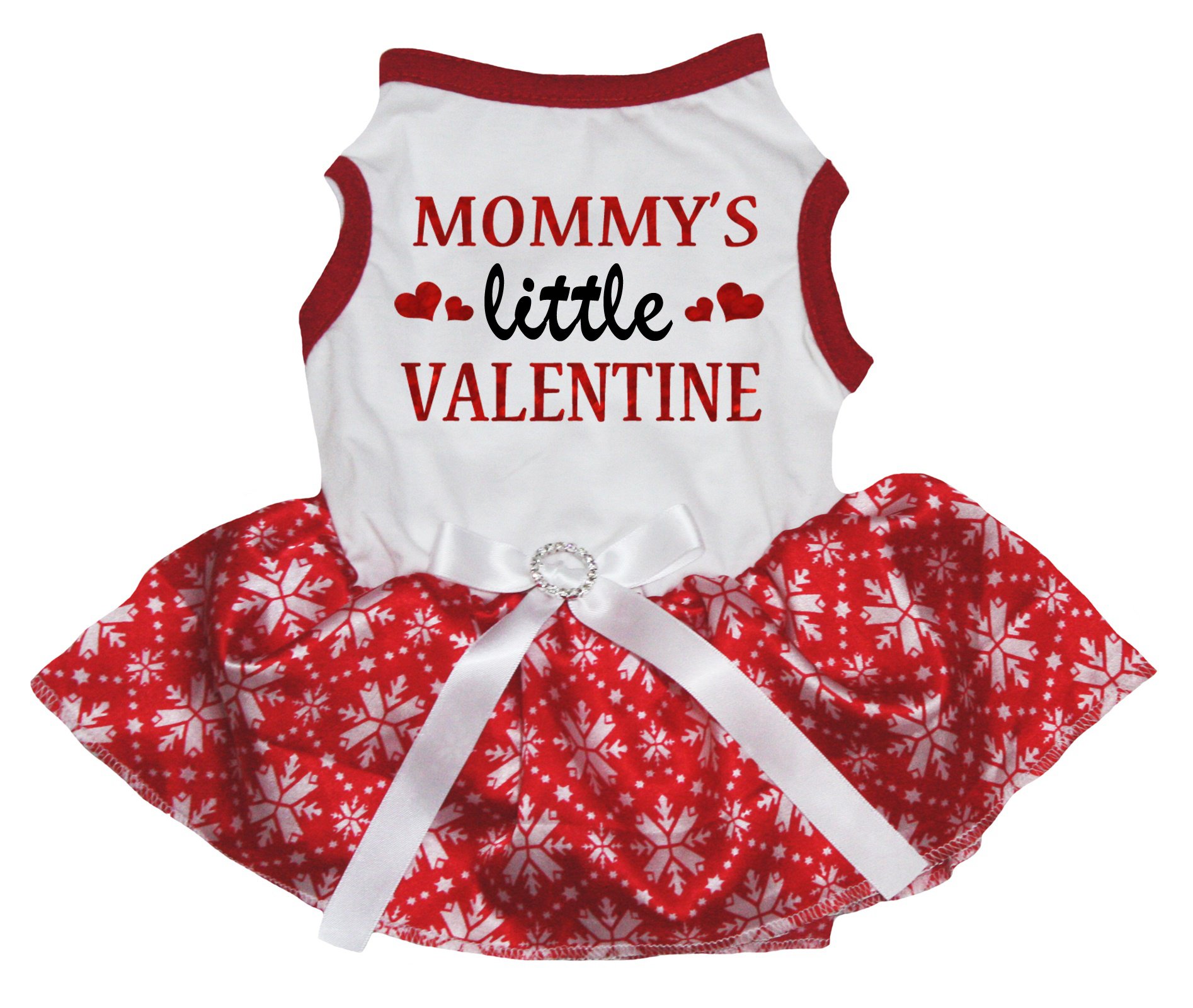 Chiot habillé pour la Saint-Valentin avec la robe tutu rouge et blanche