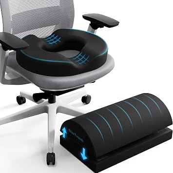 BlissTrends Donut Pillow & Foot Rest for Under Desk for Office Chair, Seat Cushion for Postpartum Pregnancy & Hemorrhoids,Tailbone Pain Relief Cushion, Black