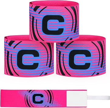3 Pack Rose Red Adjustable Soccer Captain Armband, Nylon Team Sport Arm Bands with Letter C, Elastic Leader Band for Football Basketball, Outdoor Sports Protective Badge Adult Youth Player Armband