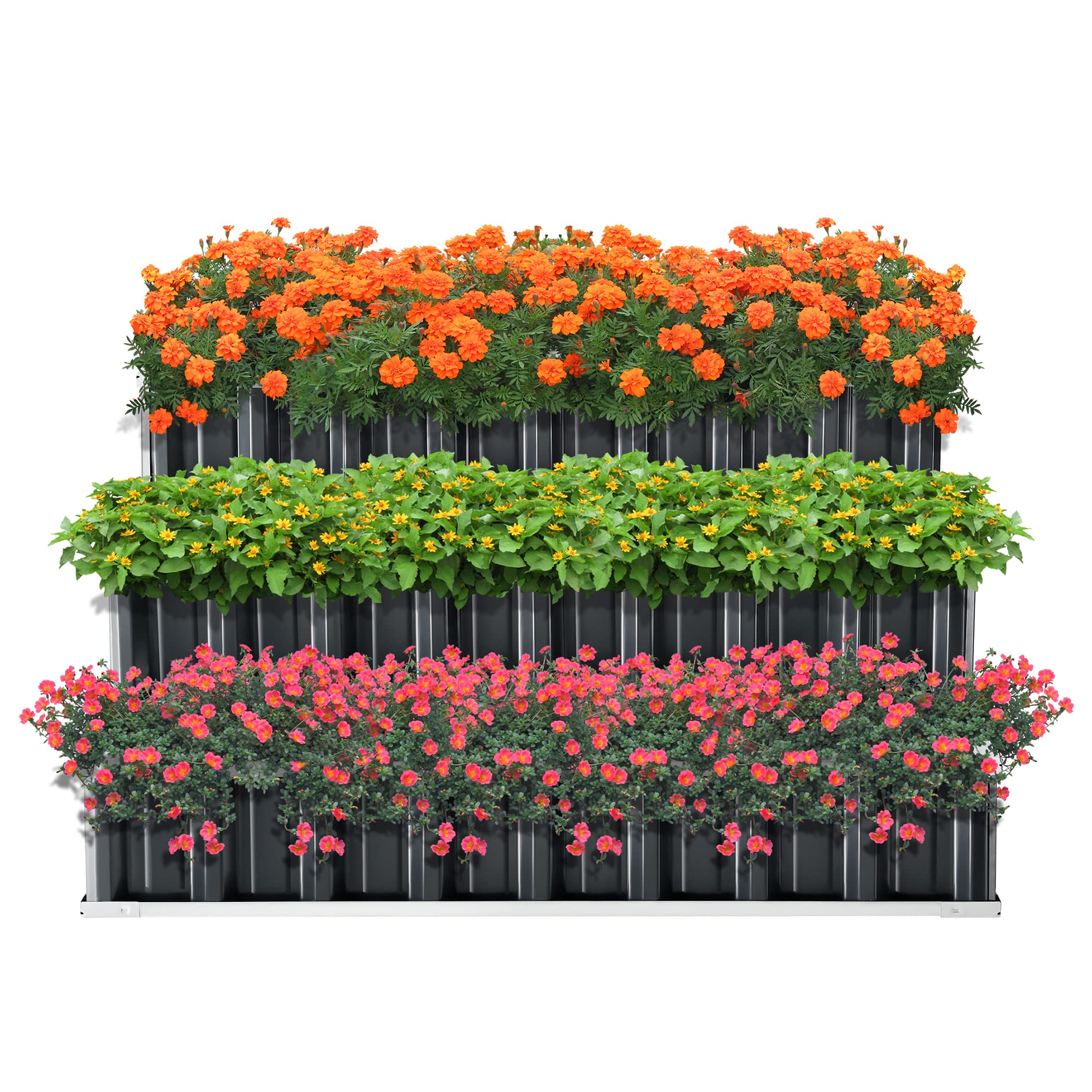 Carré Potager à 3 Niveaux pour Fleurs Herbes Légumes Jardinière Surélevée Résistante aux Intempéries en Acier Galvanisé 118 x 118 x 60 cm Anthracite