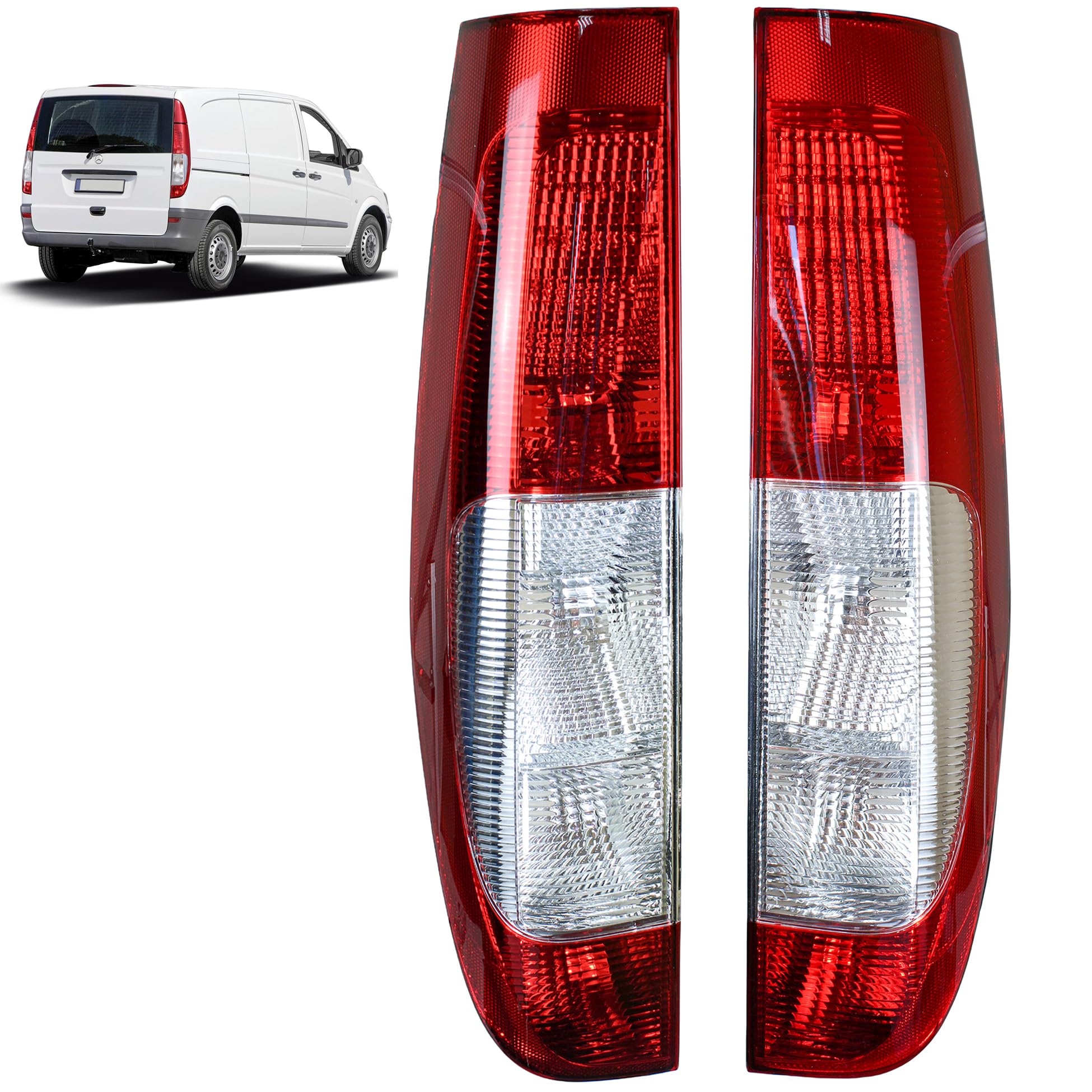 Generisch Juego de faros traseros izquierdo y derecho para Vito W639 2003-2014, luz trasera, lado del conductor, lado del copiloto, certificado E A6398200264 A6398200164, repuesto rojo y blanco