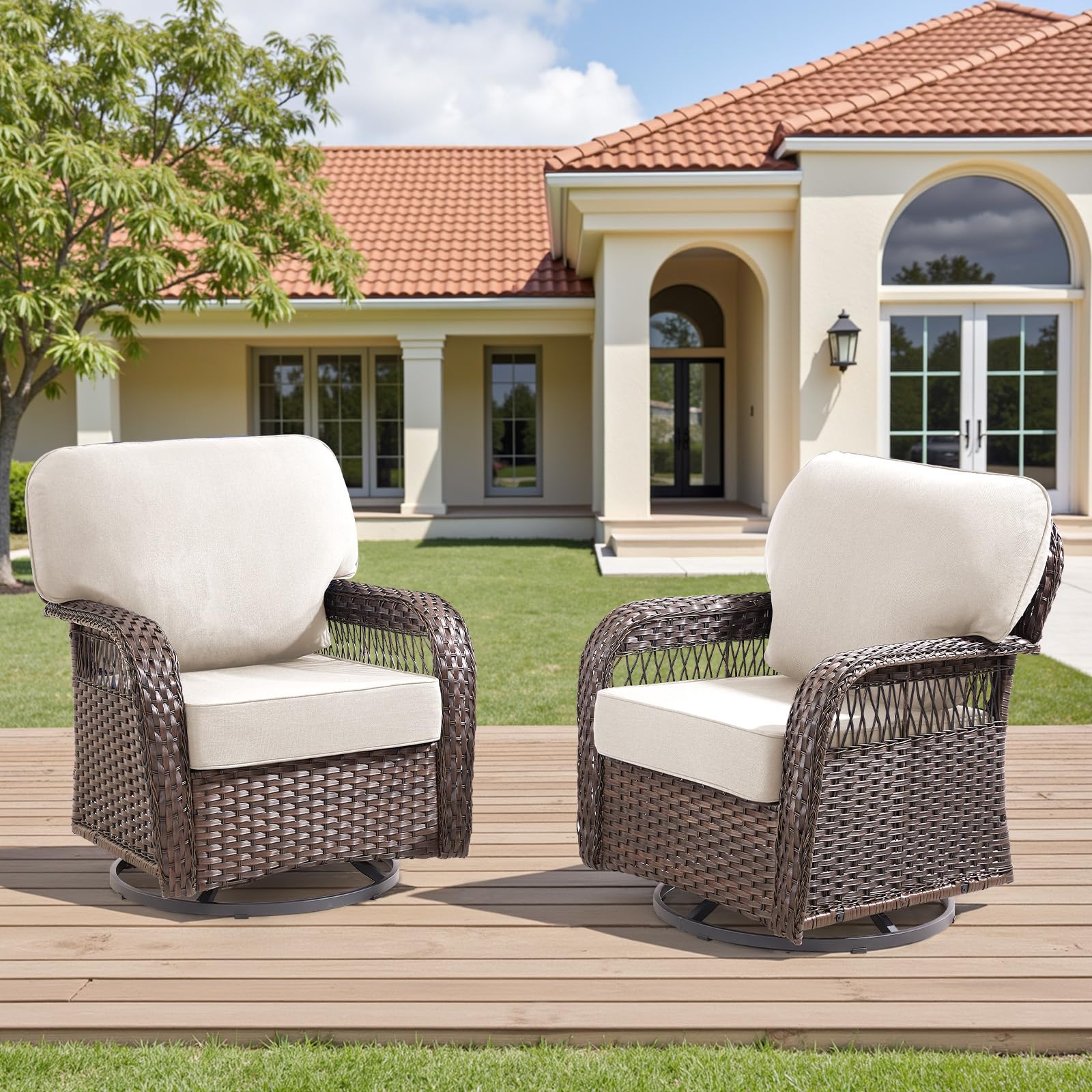 Buenhomino Wicker Swivel Rocker Patio Chairs, Patio Wicker Chairs Swivel Rocker Set of 2 All Weather Glider Rocking Chair Outdoor Conversation