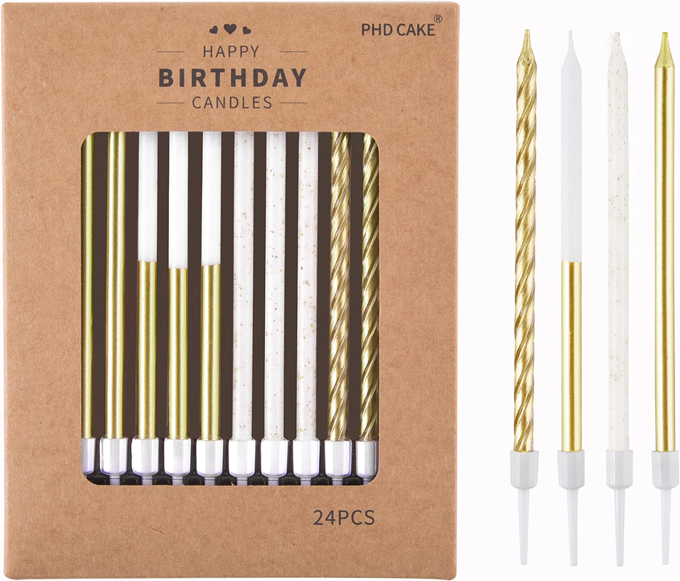PHD CAKE Gold Metallic Long Thin Metallic Birthday Candles, Cake Candles, Party Candles, Party Decorations, Wedding Candles