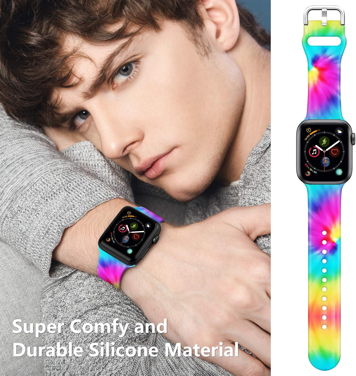 Sport Band Compatible with Apple Watch Bands 38mm 40mm 41mm 42mm 44mm 45mm for Women Men,Floral Silicone Printed Fadeless Pattern Strap Band for iWatch Series 3, Series 5,Series 6,Series 4,Series 7 : Cell Phones & Accessories