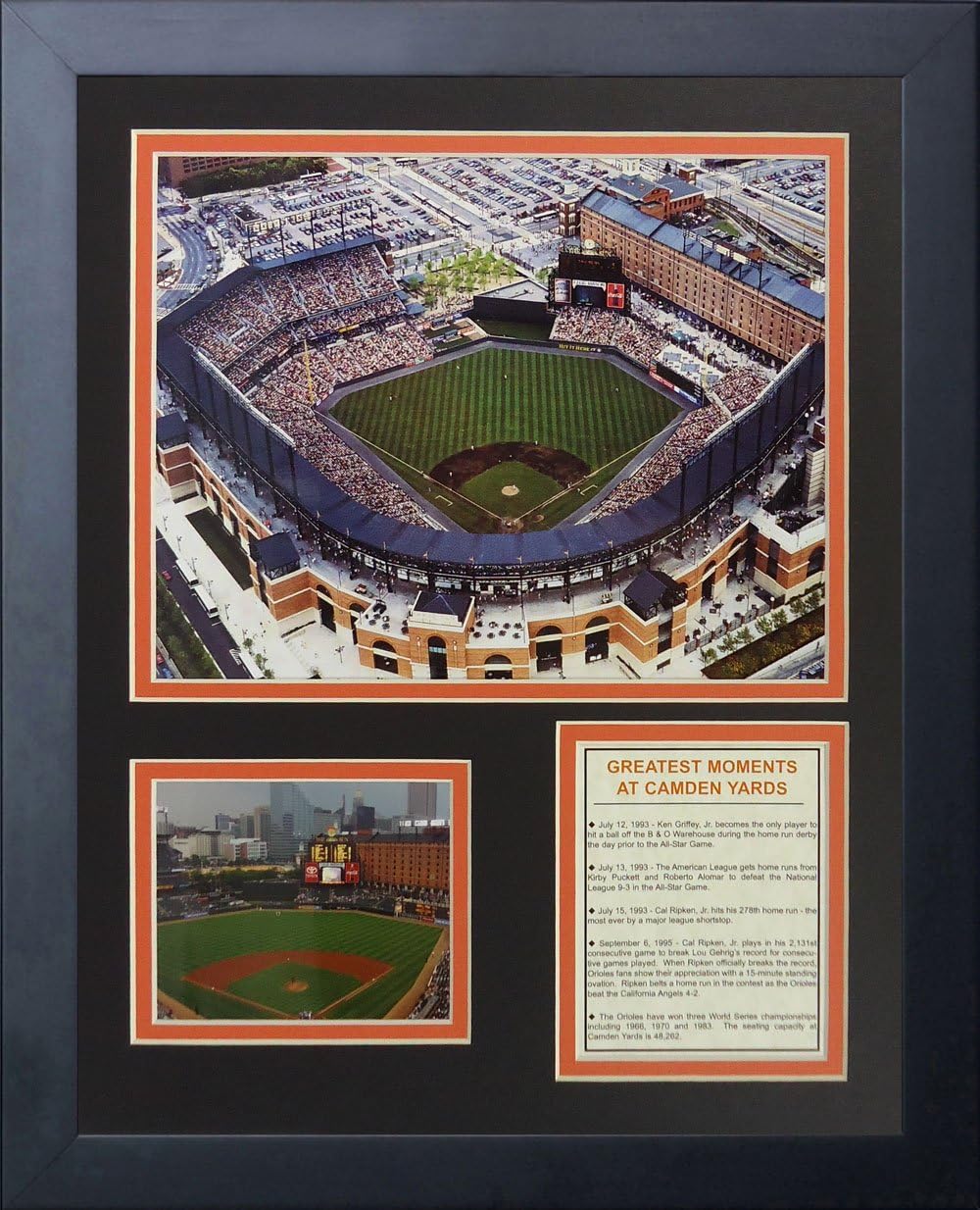 Legends Never Die Baltimore Orioles Camden Yards Framed Photo Collage, 11 by 14-Inch, Black