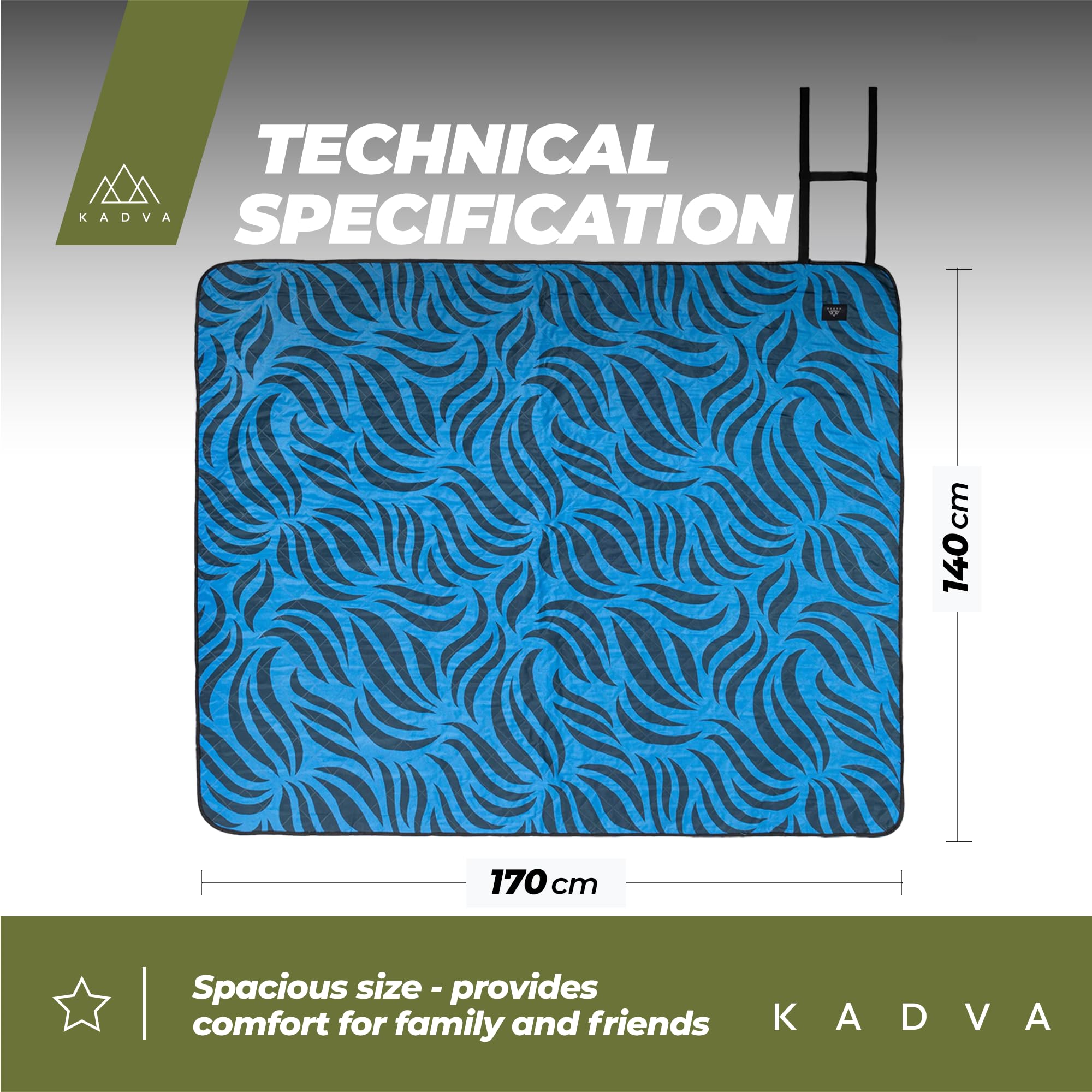 KADVA Coperta da Picnic Blu 140 x 170 cm 100% Poliestere Resistente e Confortevole