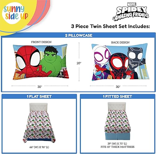 Miniatura 3 de Sunny Side Up Spidey & His Amazing Friends - Juego de sábanas tamaño individual de 3 piezas para niños, incluye funda de almohada, sábanas de
