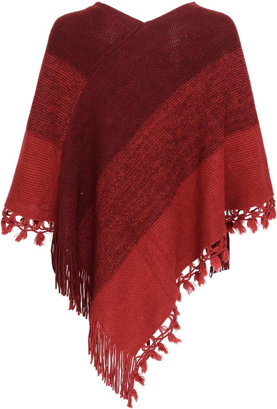 Fomolom Women Striped Poncho with Tassels Knitted Shawl Scarf Fringed Wrap Sweater Pullover Cape Gifts for Women - Image 3