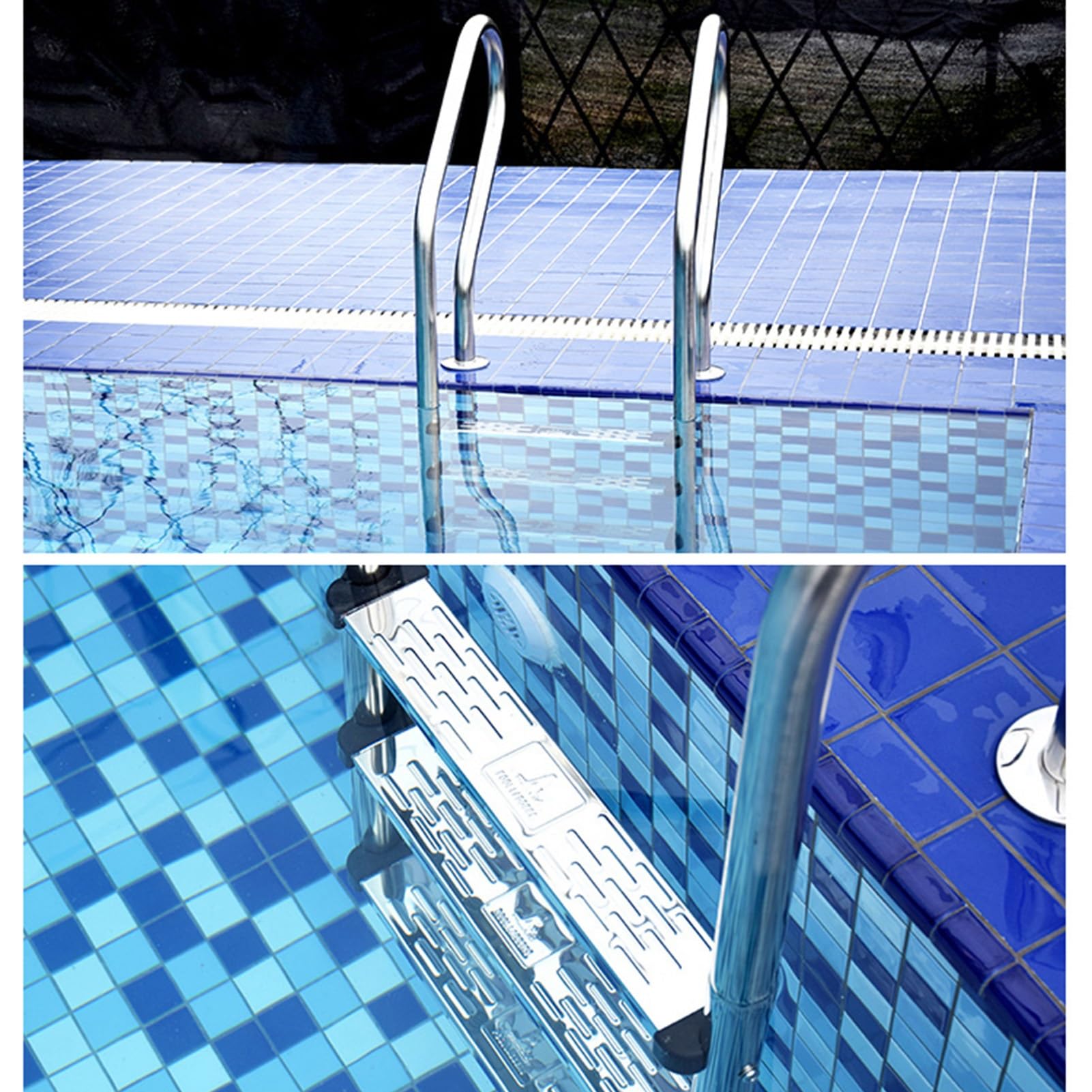 Scaletta per Piscina, in Acciaio Inox con corrimano Integrato, Portata 250 kg, Adatta per Piscine e parchi Acquatici (3 gradini)