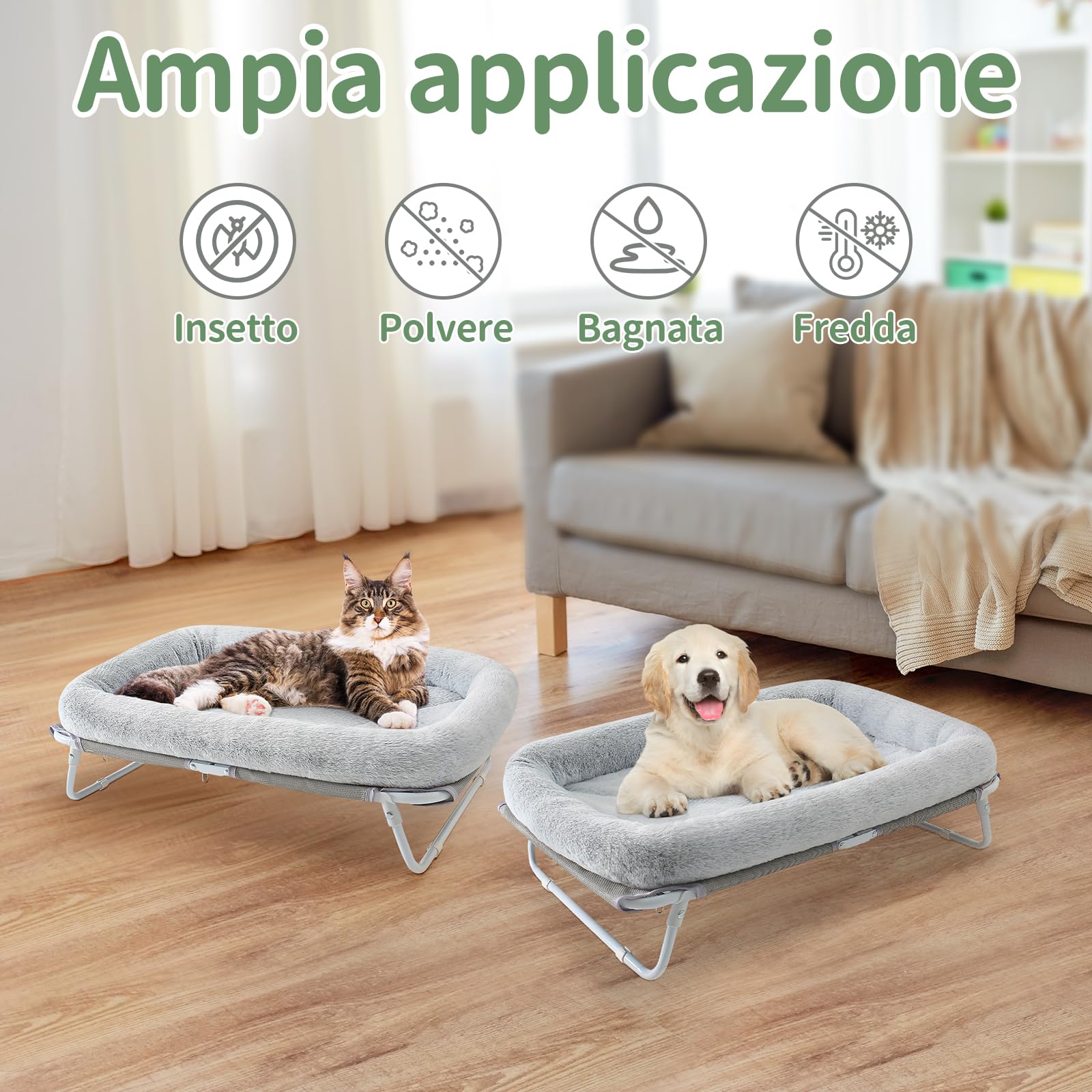 GUUSII HOME Amaca Per Gatti Lettino Gatto Elevato Cuccia Rialzata per Gatti e Cani di Piccola Taglia Animali Pavimento Amaca Gatto Sdraio per Interni Esterni Divanetto Patti 64X40X19cm(Grigio)