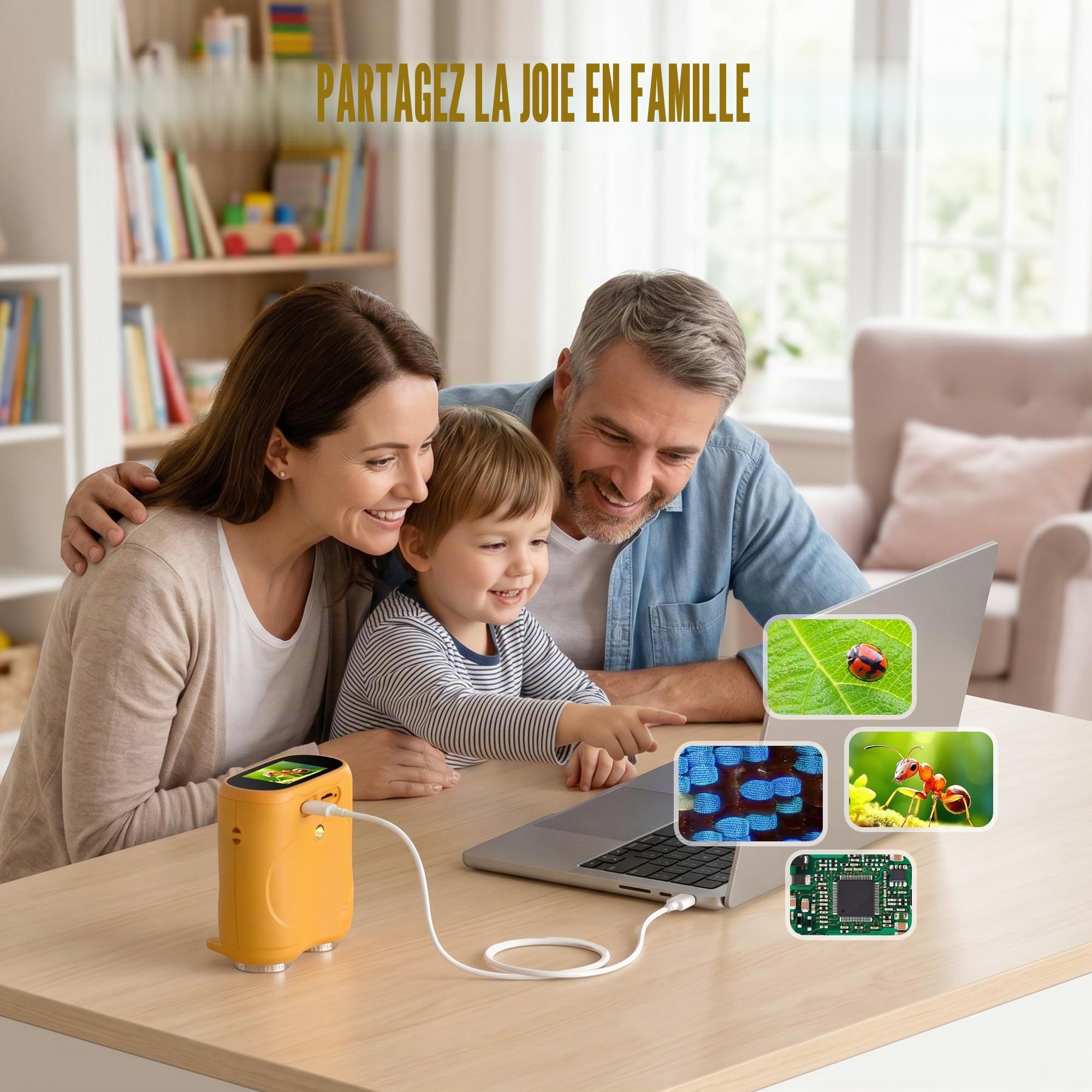 1000X Microscope Numérique Enfant Portable: 2-en-1 Loupe et 10X Telescope - Cadeau pour Garçons Filles 3-12 Ans - Kit Electronique Exploration - USB-C Rechargeable