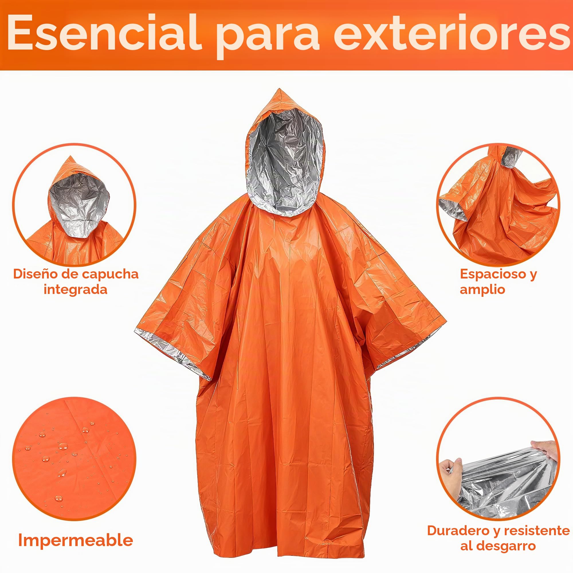 Deecam Poncho Supervivencia 4 Piezas Naranja Impermeable Senderismo