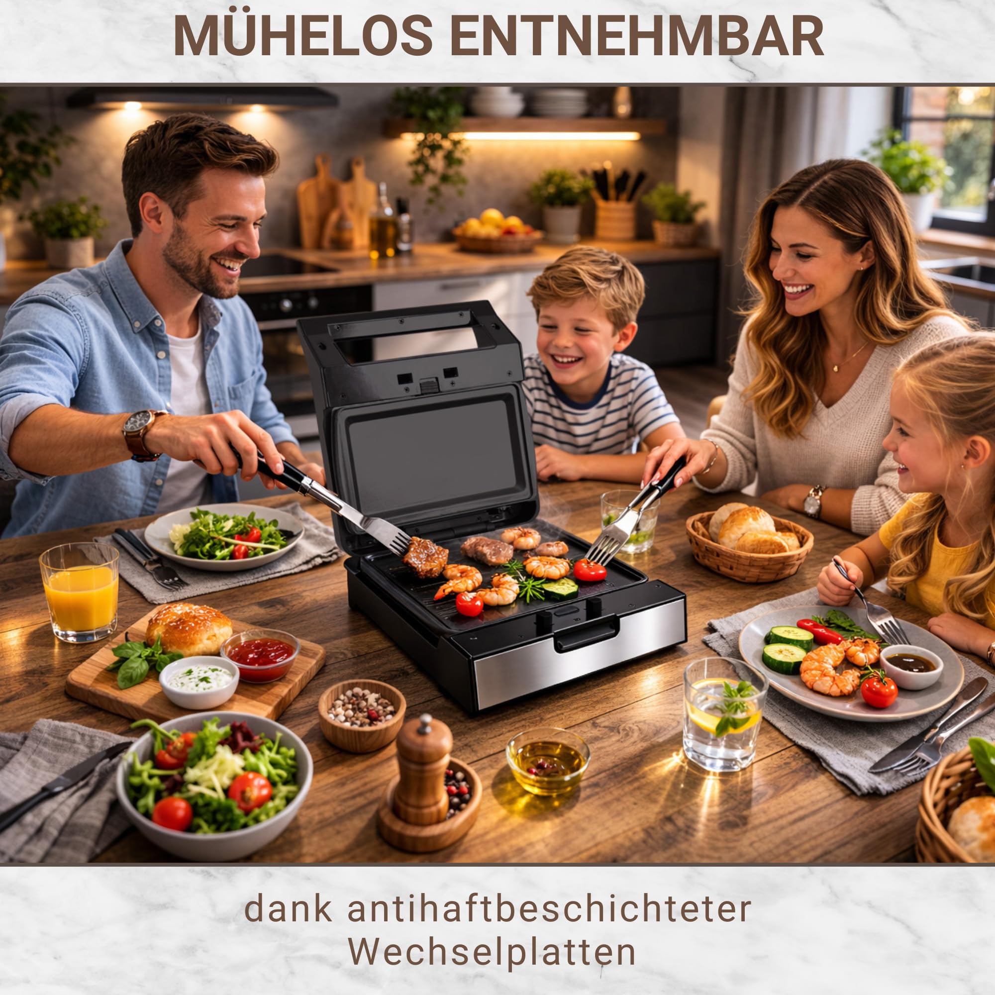 Syntrox Teppanyaki Grill Edelstahl Antihaftbeschichtet Multifunktionsgerät mit Wechselplatten