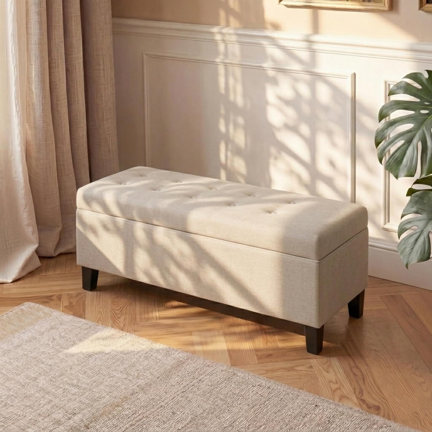 Asense Storage Ottoman Bench,18.8 x 40 x 18.5 Inches Storage Bench,Foot Rest with Legs,Tufted Ottomans with Safety Hinge,End of Bed Bench for Bedroom,Living Room,Entryway