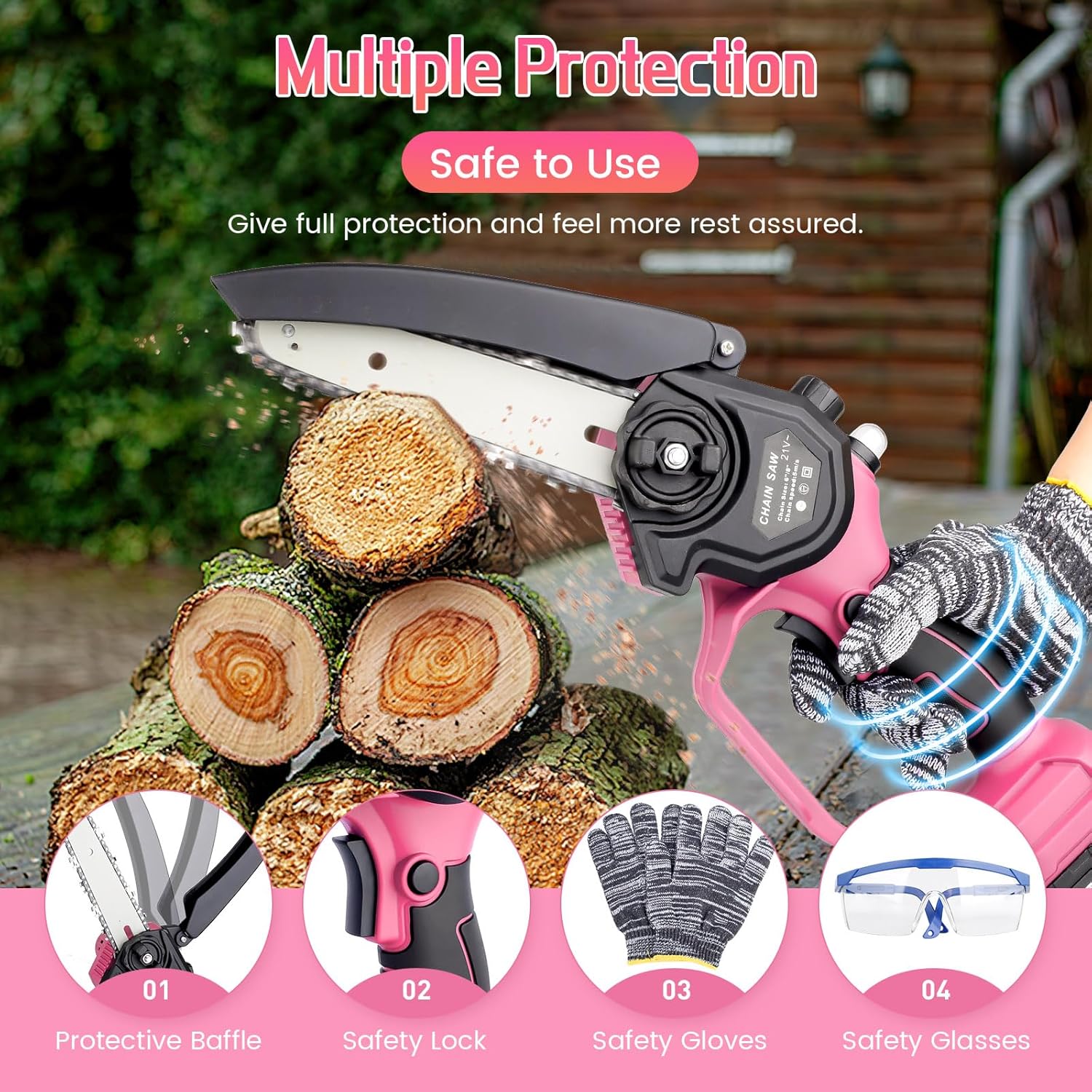 Mini Chainsaw Cordless 6-INCH, Portable Electric Power Pruning Saw, Rechargeable Battery Powered Handheld Chain Saw for Tree Branches, Courtyard, Household and Garden, 2PCS 21V 1500mAh Batteries
