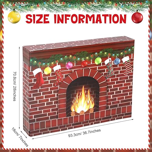 Miniatura 2 de Colarr Cartón de chimenea de Navidad de 36.7 x 28 x 7 pulgadas, 3D para fogata falsa gigante de ladrillo rojo, cartón de tamaño real 3D para