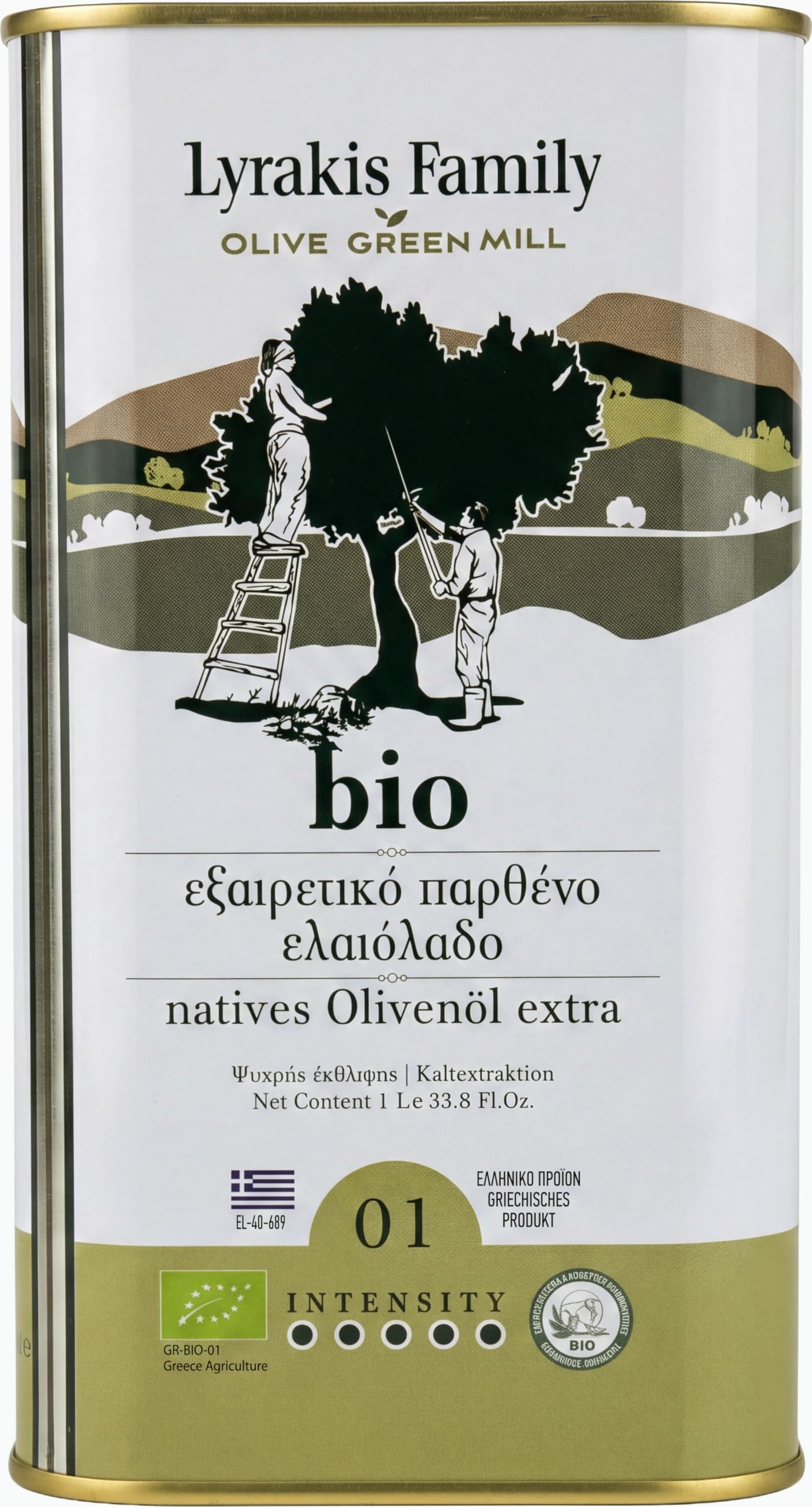 Lyrakis Family Olivenöl BIO 1l – Griechisches Natives Olivenöl Extra, Zertifiziert BIO,Premium Erste Kaltpressung, Reich an Polyphenolen, Koroneiki Oliven, Neue Ernte aus Kreta – Seit 1975