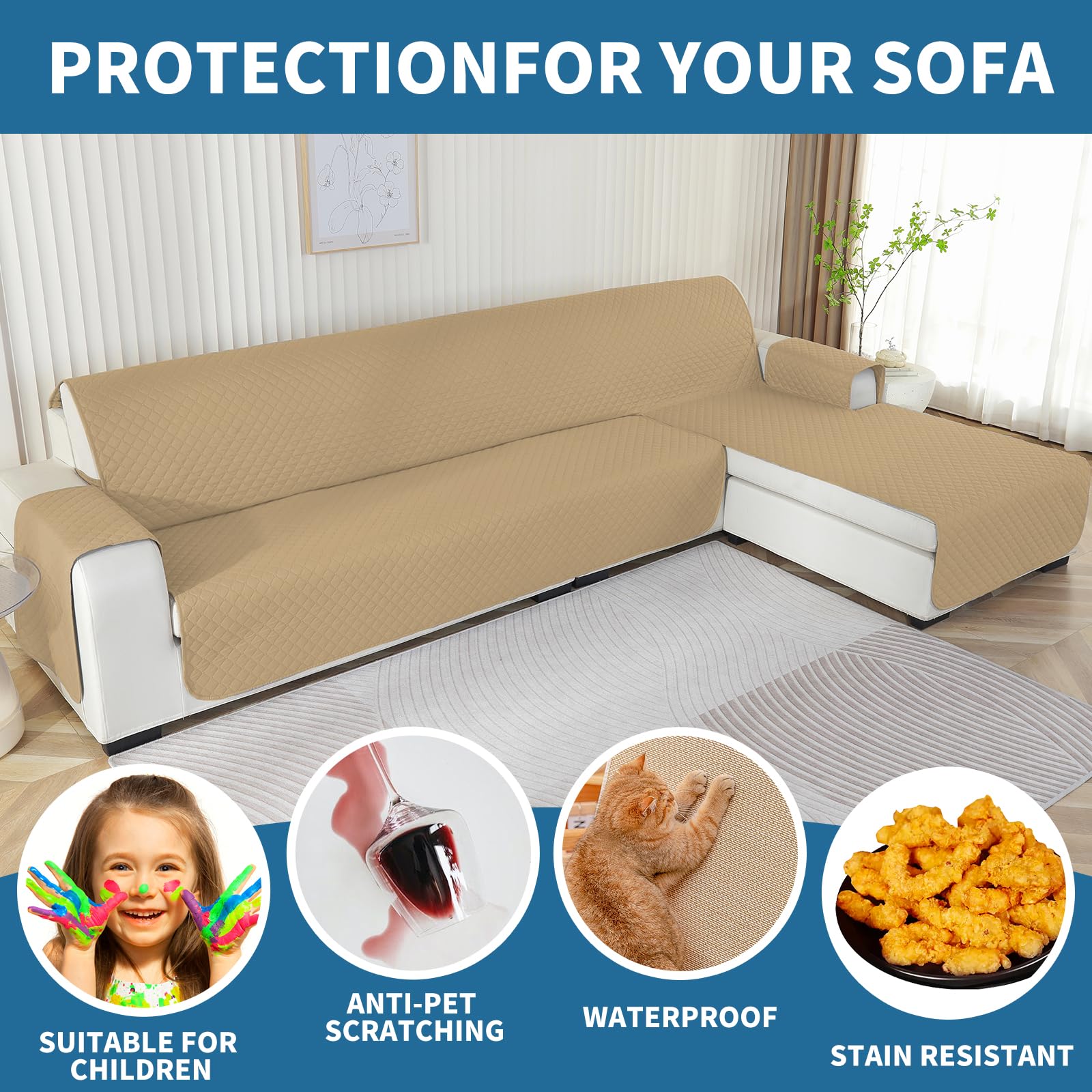 YSTELLAA Bankhoes Hoekbank 100% Waterdichte 3 Zits, Bankhoes Peninsula L-Vorm Links/Rechts Omkeerbaar, Antislip Sofa Cover L Shaped, Sofa Cover Chaise Longue, Hoes Voor Hoekbank, Zwart