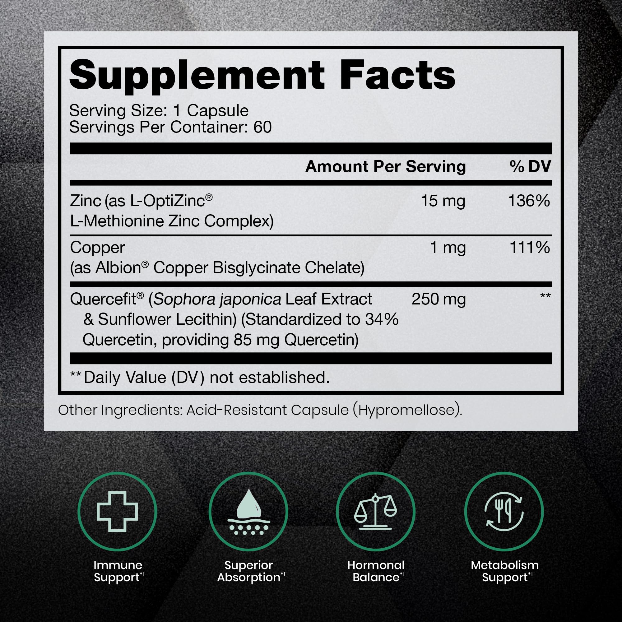Zinc Defense, Quercetin & Copper, Zinc 15mg, 60 Servings — Amazon image 2
